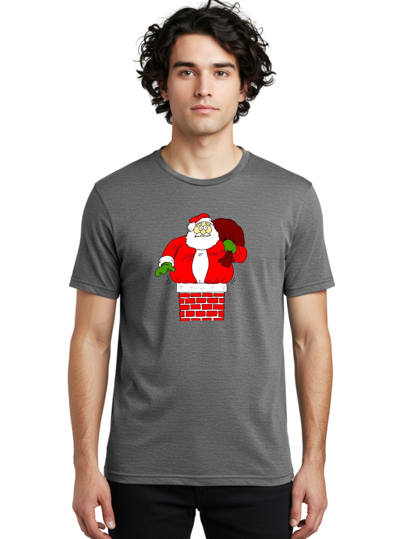 Santa-Claus Men'S Graphic Tee, 100% Cotton, Comfortable Casual Summer Wear, Machine Washable, Santa Claus Emerging From A Chimney, Christmas Magic, Festive Season, Holiday Cheer, Jolly Old Man, Gift Giving, Red Suit, White Beard, -  Aaa118 4