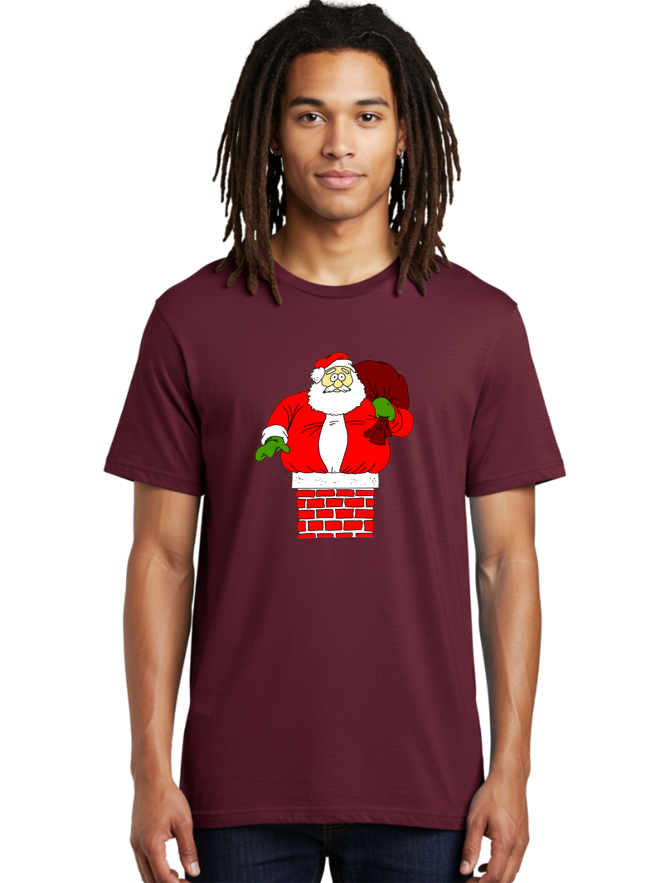 Santa-Claus Men'S Graphic Tee, 100% Cotton, Comfortable Casual Summer Wear, Machine Washable, Santa Claus Emerging From A Chimney, Christmas Magic, Festive Season, Holiday Cheer, Jolly Old Man, Gift Giving, Red Suit, White Beard, -  Aaa118 24