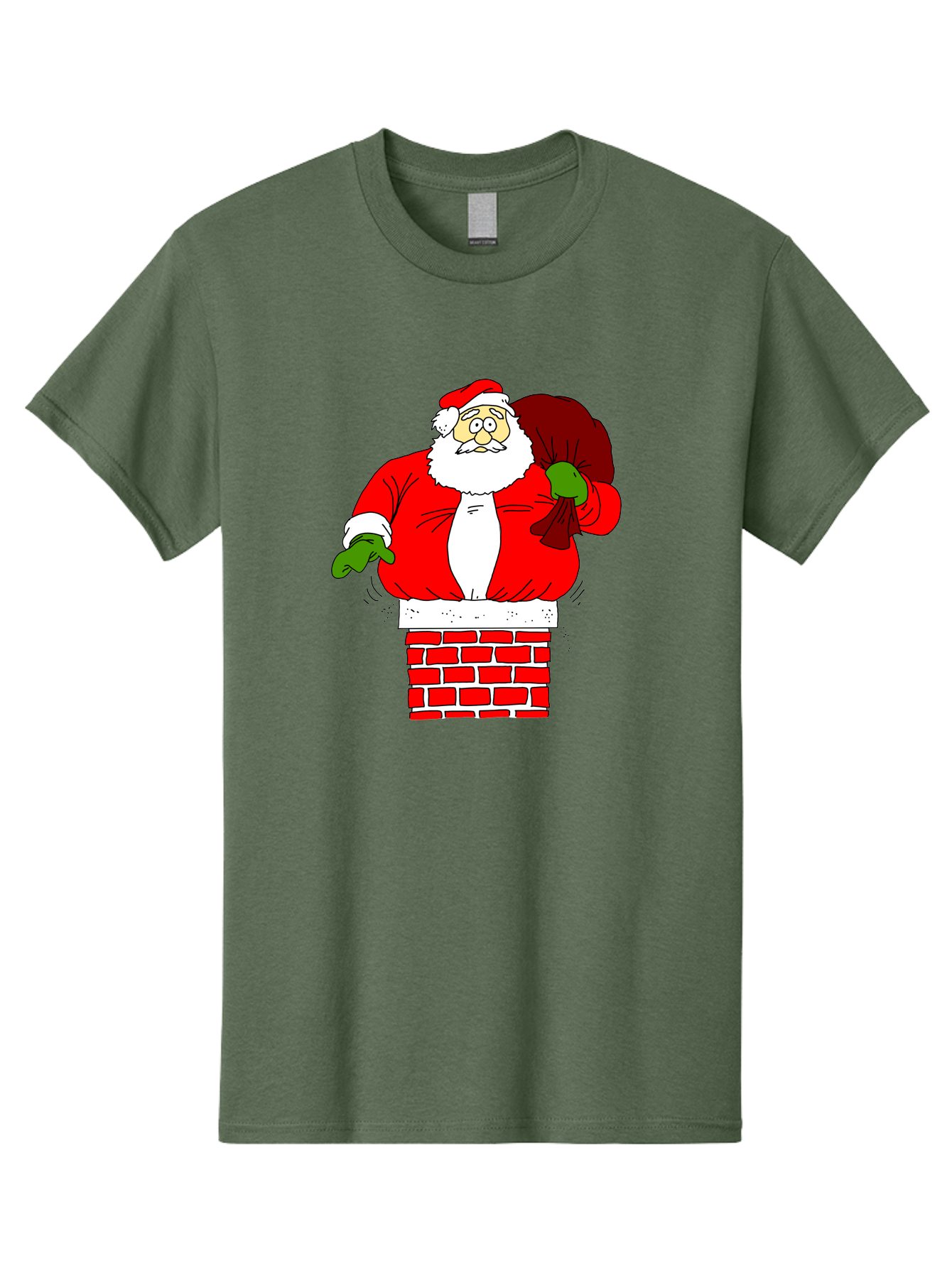 Santa-Claus Men'S Graphic Tee, 100% Cotton, Comfortable Casual Summer Wear, Machine Washable, Santa Claus Emerging From A Chimney, Christmas Magic, Festive Season, Holiday Cheer, Jolly Old Man, Gift Giving, Red Suit, White Beard, -  Aaa118