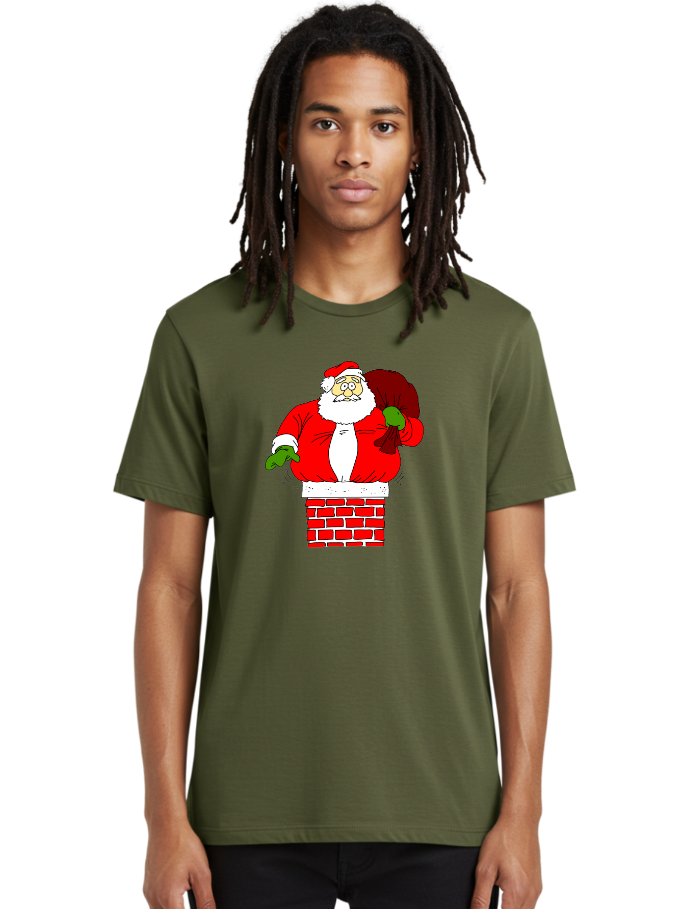 Santa-Claus Men'S Graphic Tee, 100% Cotton, Comfortable Casual Summer Wear, Machine Washable, Santa Claus Emerging From A Chimney, Christmas Magic, Festive Season, Holiday Cheer, Jolly Old Man, Gift Giving, Red Suit, White Beard, -  Aaa118