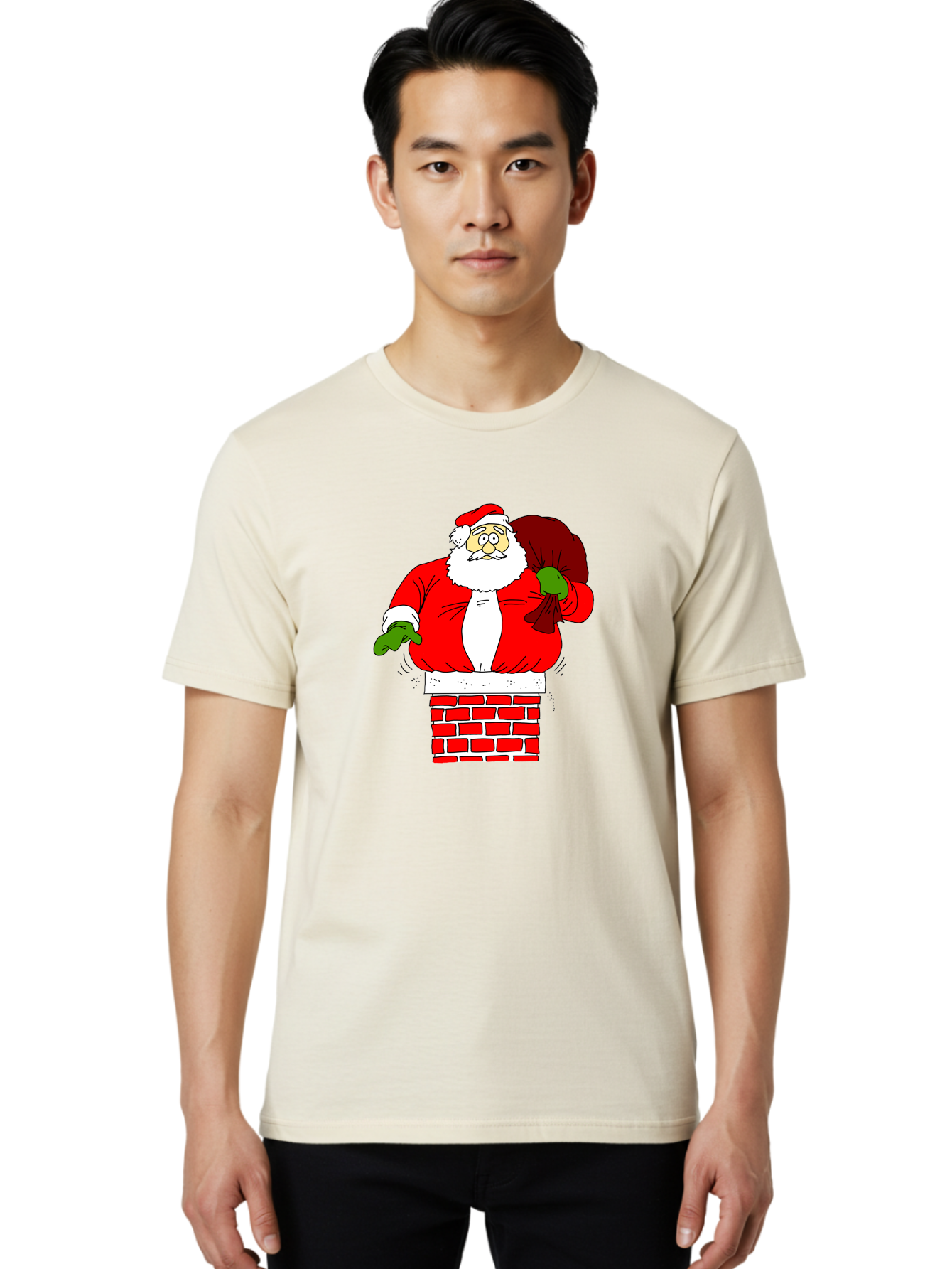 Santa-Claus Men'S Graphic Tee, 100% Cotton, Comfortable Casual Summer Wear, Machine Washable, Santa Claus Emerging From A Chimney, Christmas Magic, Festive Season, Holiday Cheer, Jolly Old Man, Gift Giving, Red Suit, White Beard, -  Aaa118 10