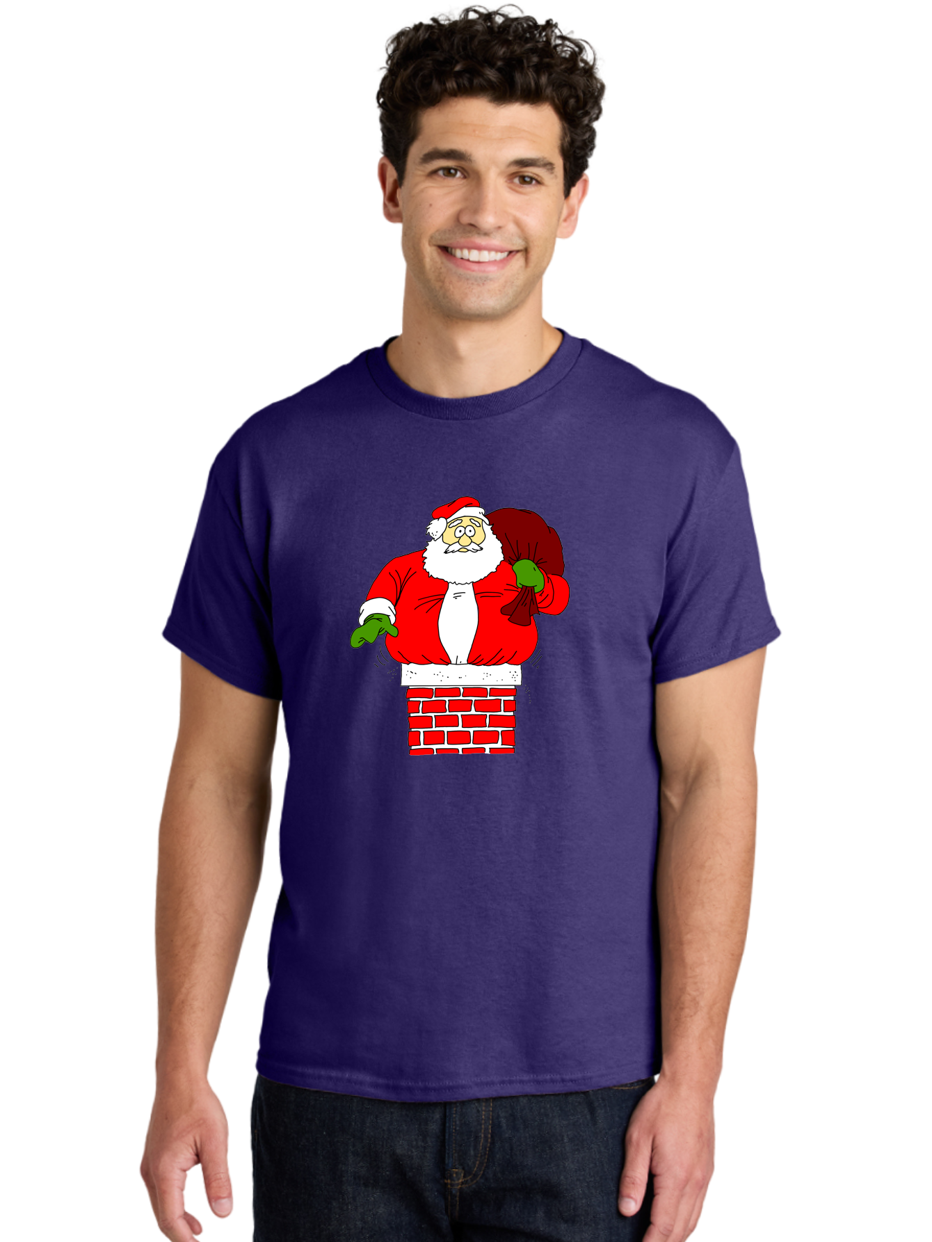 Santa-Claus Men'S Graphic Tee, 100% Cotton, Comfortable Casual Summer Wear, Machine Washable, Santa Claus Emerging From A Chimney, Christmas Magic, Festive Season, Holiday Cheer, Jolly Old Man, Gift Giving, Red Suit, White Beard, -  Aaa118 4
