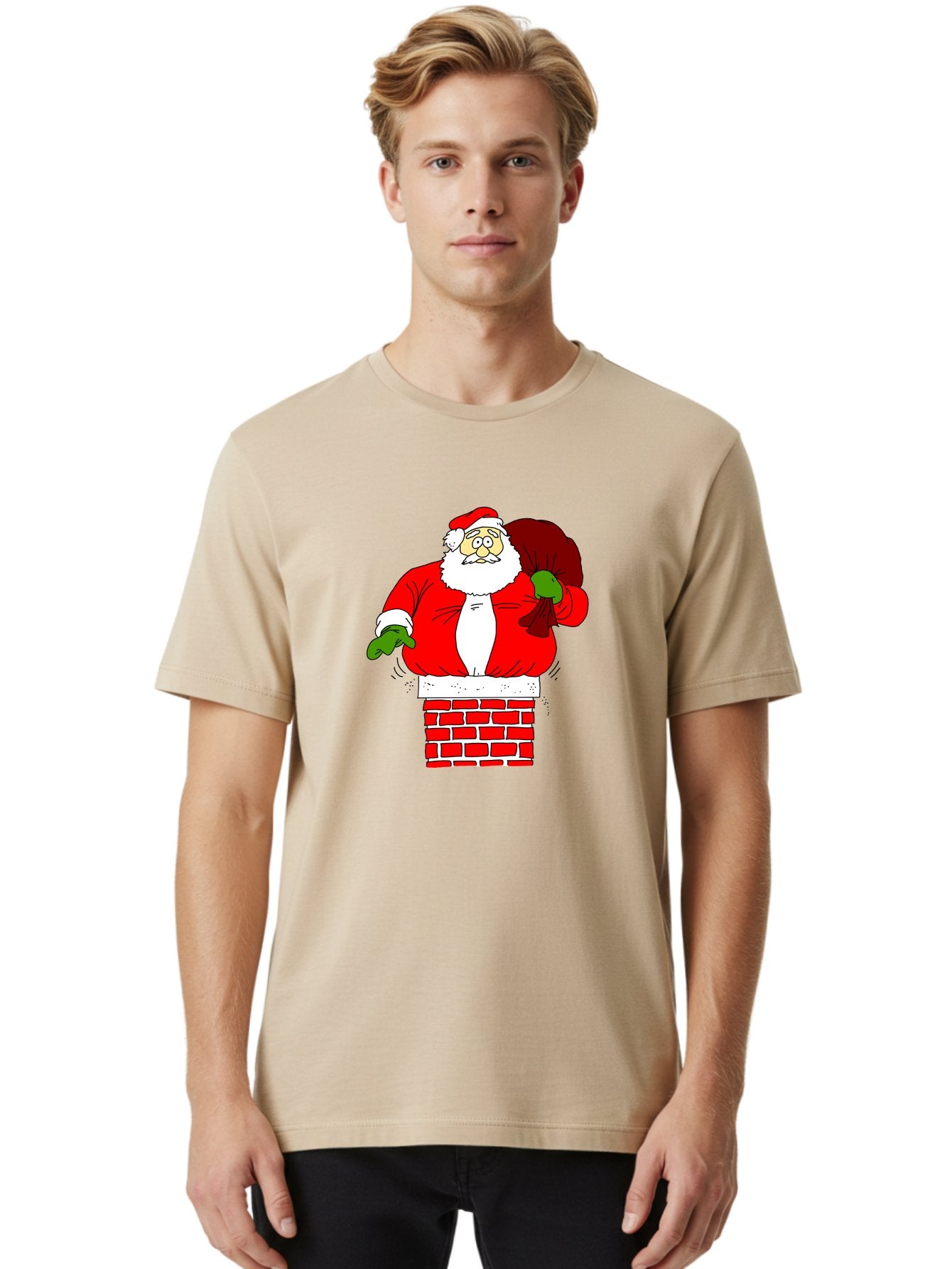 Santa-Claus Men'S Graphic Tee, 100% Cotton, Comfortable Casual Summer Wear, Machine Washable, Santa Claus Emerging From A Chimney, Christmas Magic, Festive Season, Holiday Cheer, Jolly Old Man, Gift Giving, Red Suit, White Beard, -  Aaa118 10
