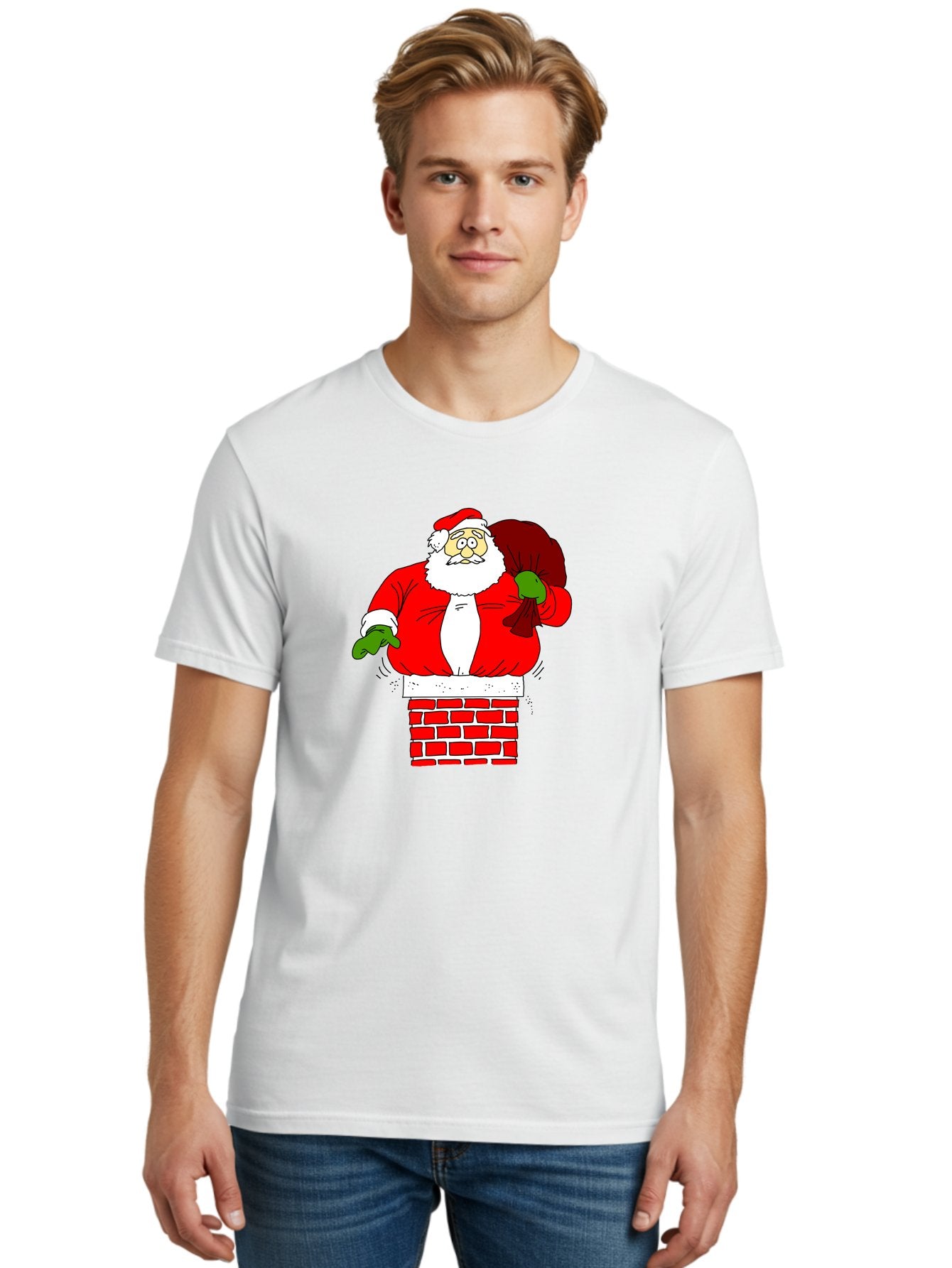 Santa-Claus Men'S Graphic Tee, 100% Cotton, Comfortable Casual Summer Wear, Machine Washable, Santa Claus Emerging From A Chimney, Christmas Magic, Festive Season, Holiday Cheer, Jolly Old Man, Gift Giving, Red Suit, White Beard, -  Aaa118 12