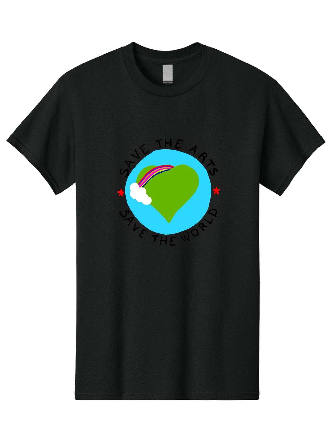 Save-The-Arts-Save-The-World Men'S Graphic Tee, 100% Cotton, Comfortable Casual Summer Wear, Machine Washable, Heart-Shaped Earth, Rainbow, Cloud, Save The Arts, Save The World, Creative Expression, Artistic Activism, -  Aaa120 11