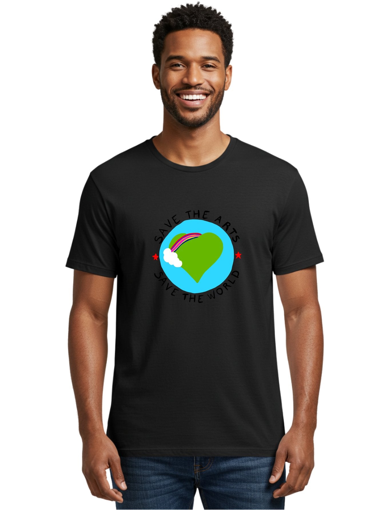 Save-The-Arts-Save-The-World Men'S Graphic Tee, 100% Cotton, Comfortable Casual Summer Wear, Machine Washable, Heart-Shaped Earth, Rainbow, Cloud, Save The Arts, Save The World, Creative Expression, Artistic Activism, -  Aaa120 12
