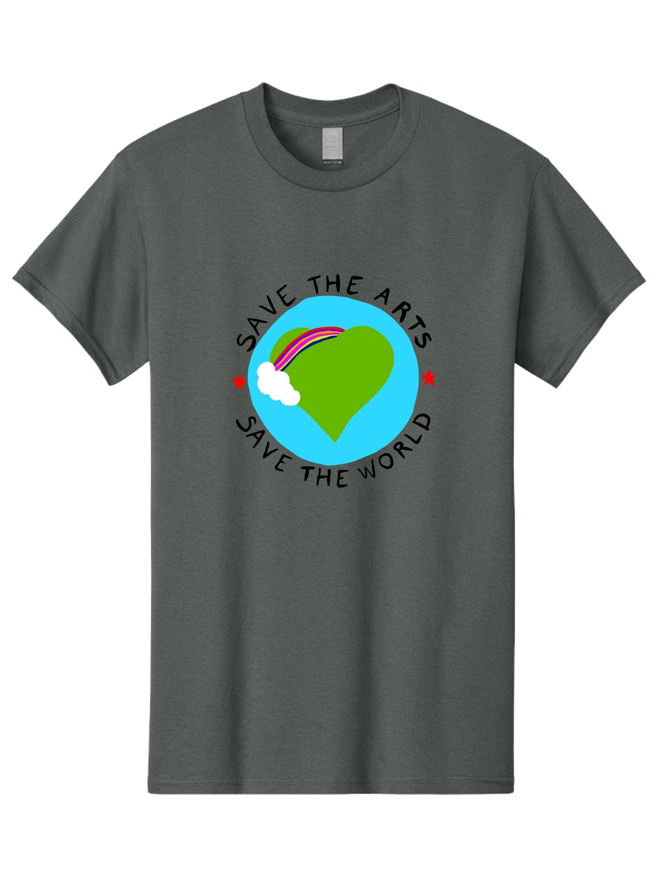 Save-The-Arts-Save-The-World Men'S Graphic Tee, 100% Cotton, Comfortable Casual Summer Wear, Machine Washable, Heart-Shaped Earth, Rainbow, Cloud, Save The Arts, Save The World, Creative Expression, Artistic Activism, -  Aaa120 23