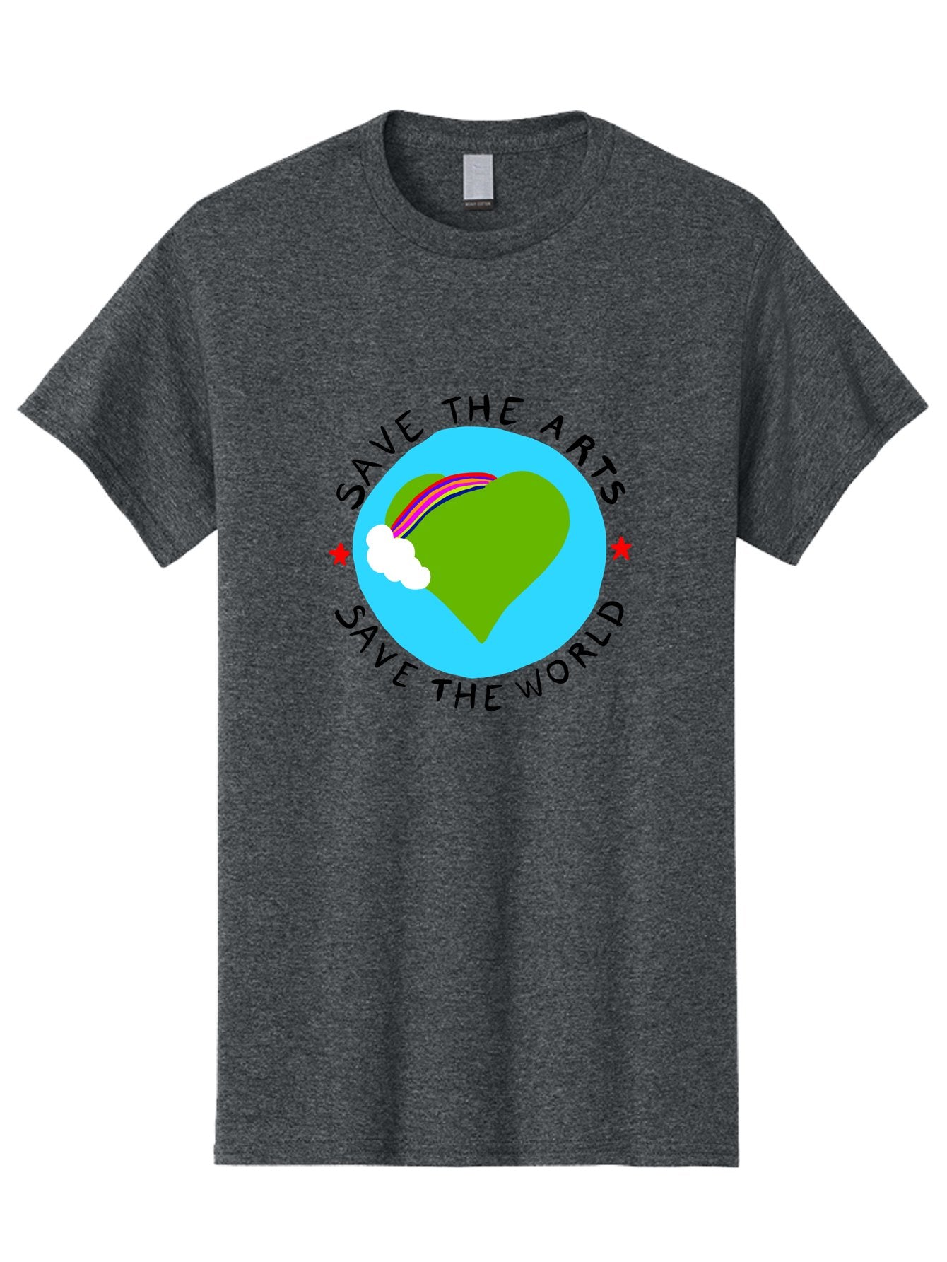 Save-The-Arts-Save-The-World Men'S Graphic Tee, 100% Cotton, Comfortable Casual Summer Wear, Machine Washable, Heart-Shaped Earth, Rainbow, Cloud, Save The Arts, Save The World, Creative Expression, Artistic Activism, -  Aaa120 5
