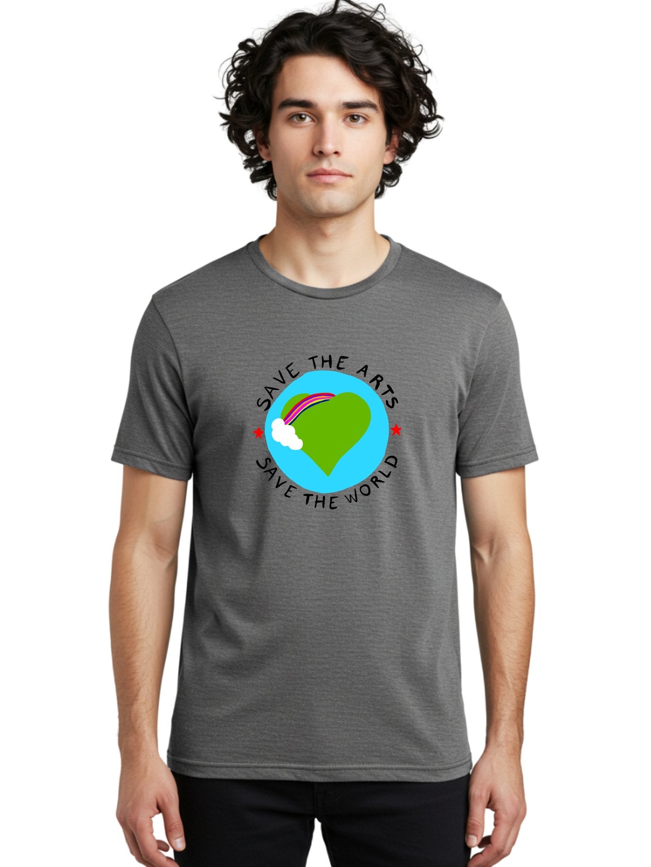 Save-The-Arts-Save-The-World Men'S Graphic Tee, 100% Cotton, Comfortable Casual Summer Wear, Machine Washable, Heart-Shaped Earth, Rainbow, Cloud, Save The Arts, Save The World, Creative Expression, Artistic Activism, -  Aaa120 16