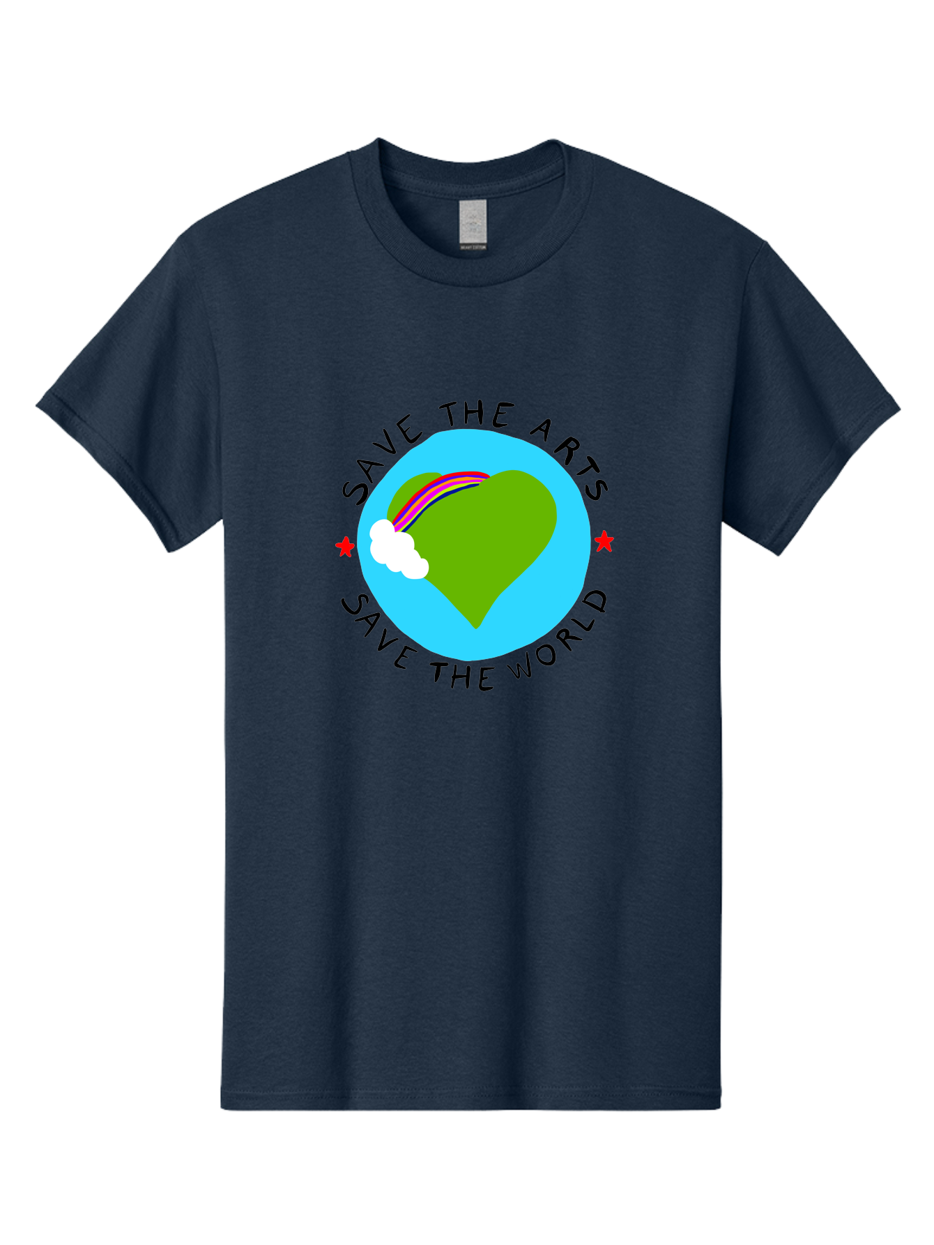 Save-The-Arts-Save-The-World Men'S Graphic Tee, 100% Cotton, Comfortable Casual Summer Wear, Machine Washable, Heart-Shaped Earth, Rainbow, Cloud, Save The Arts, Save The World, Creative Expression, Artistic Activism, -  Aaa120