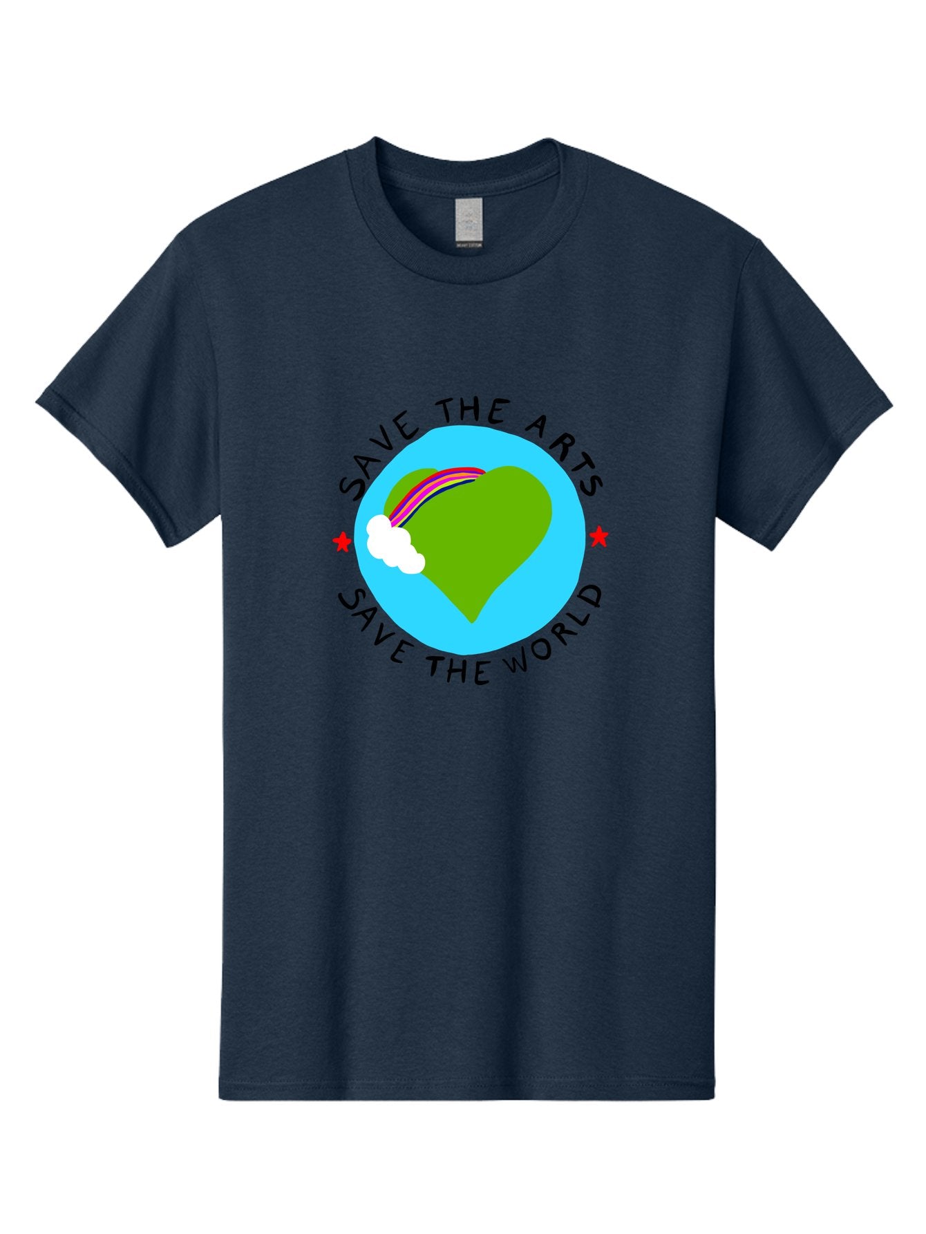 Save-The-Arts-Save-The-World Men'S Graphic Tee, 100% Cotton, Comfortable Casual Summer Wear, Machine Washable, Heart-Shaped Earth, Rainbow, Cloud, Save The Arts, Save The World, Creative Expression, Artistic Activism, -  Aaa120 25