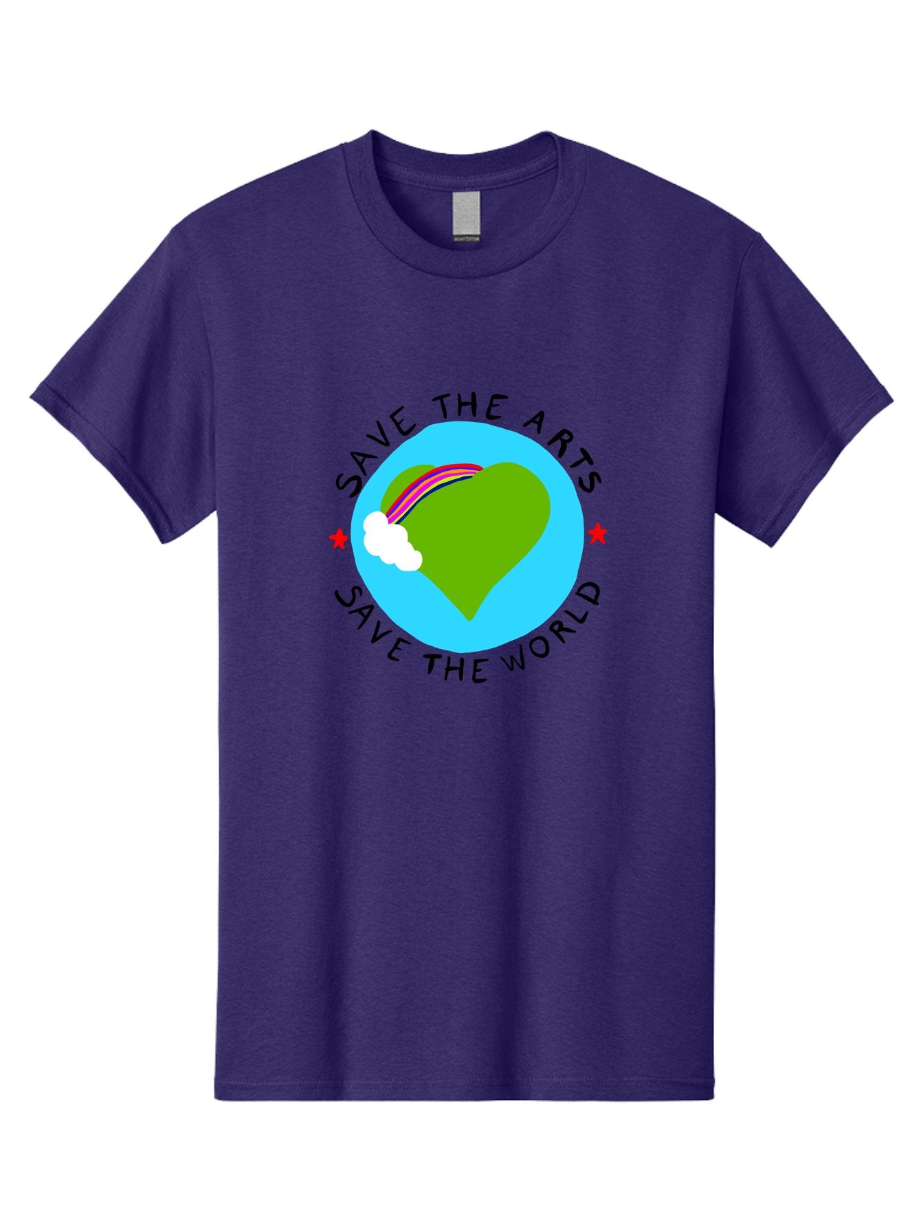 Save-The-Arts-Save-The-World Men'S Graphic Tee, 100% Cotton, Comfortable Casual Summer Wear, Machine Washable, Heart-Shaped Earth, Rainbow, Cloud, Save The Arts, Save The World, Creative Expression, Artistic Activism, -  Aaa120 13