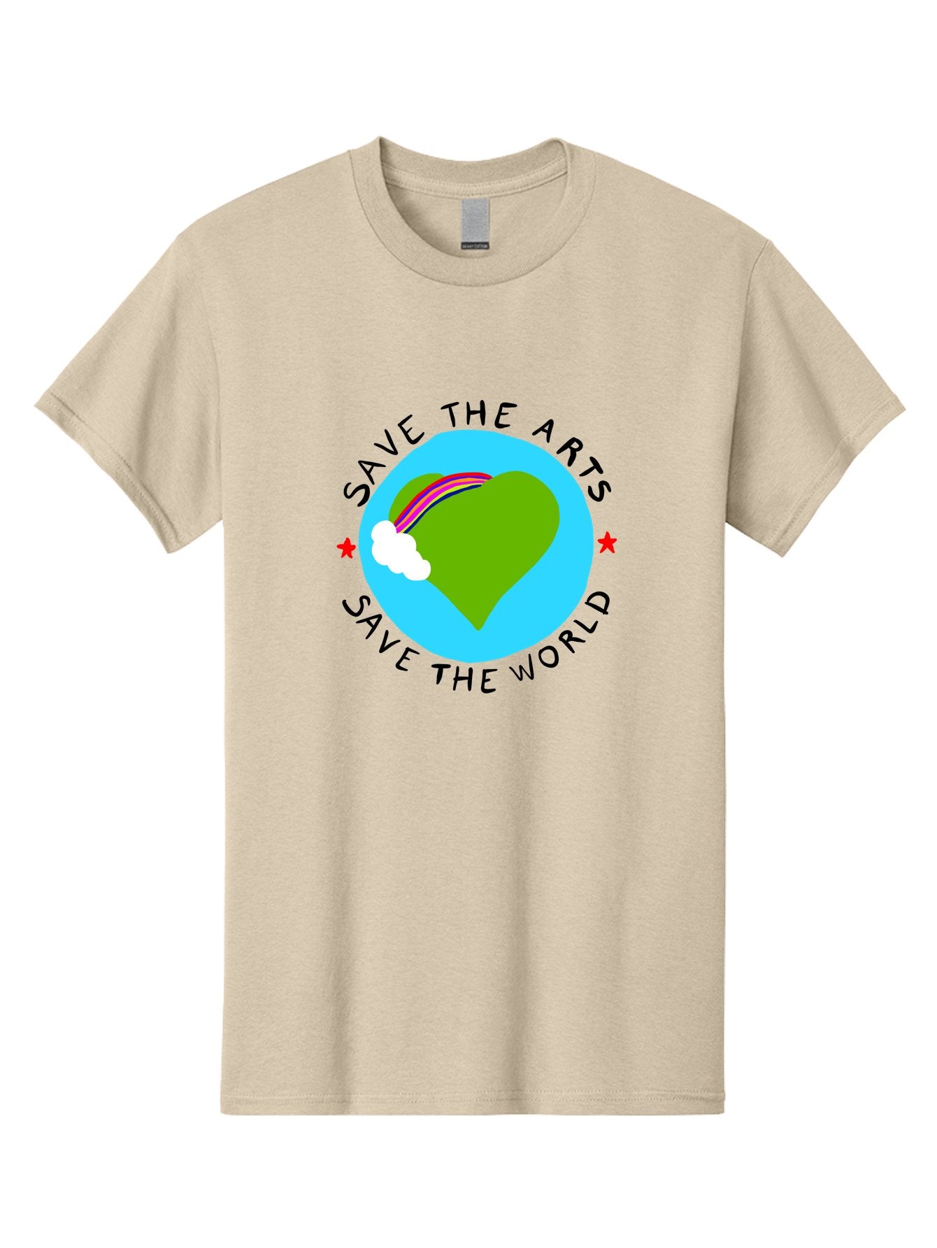 Save-The-Arts-Save-The-World Men'S Graphic Tee, 100% Cotton, Comfortable Casual Summer Wear, Machine Washable, Heart-Shaped Earth, Rainbow, Cloud, Save The Arts, Save The World, Creative Expression, Artistic Activism, -  Aaa120 19