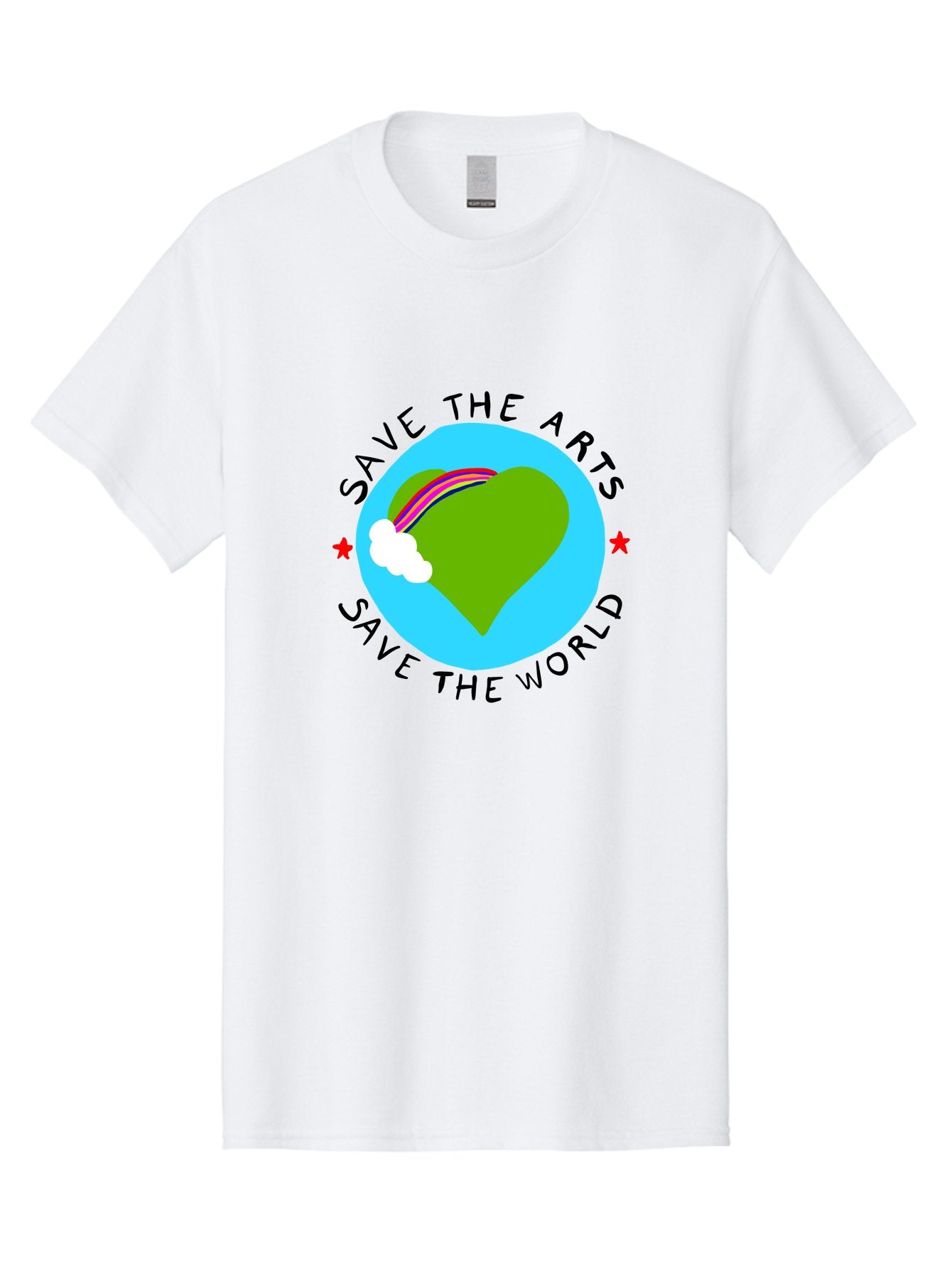 Save-The-Arts-Save-The-World Men'S Graphic Tee, 100% Cotton, Comfortable Casual Summer Wear, Machine Washable, Heart-Shaped Earth, Rainbow, Cloud, Save The Arts, Save The World, Creative Expression, Artistic Activism, -  Aaa120 17