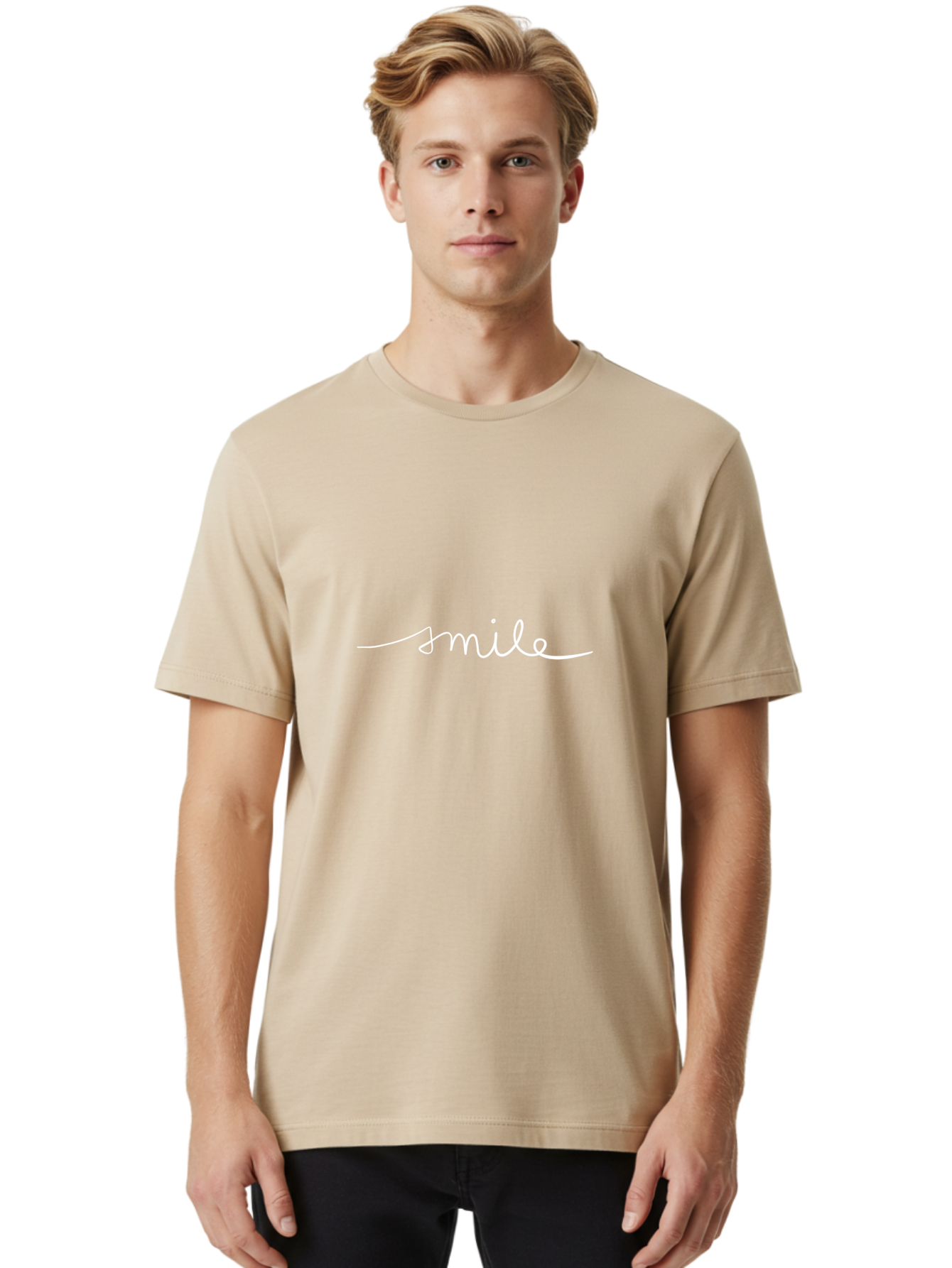 Smile Men'S Graphic Tee, 100% Cotton, Comfortable Casual Summer Wear, Machine Washable, Smile, Positivity, Happiness, Joyful Emotions, Uplifting Vibes, Feel-Good Atmosphere, Handwritten Text, Friendly Tone, Good Vibes, Welcoming Message -  Aaa125 24