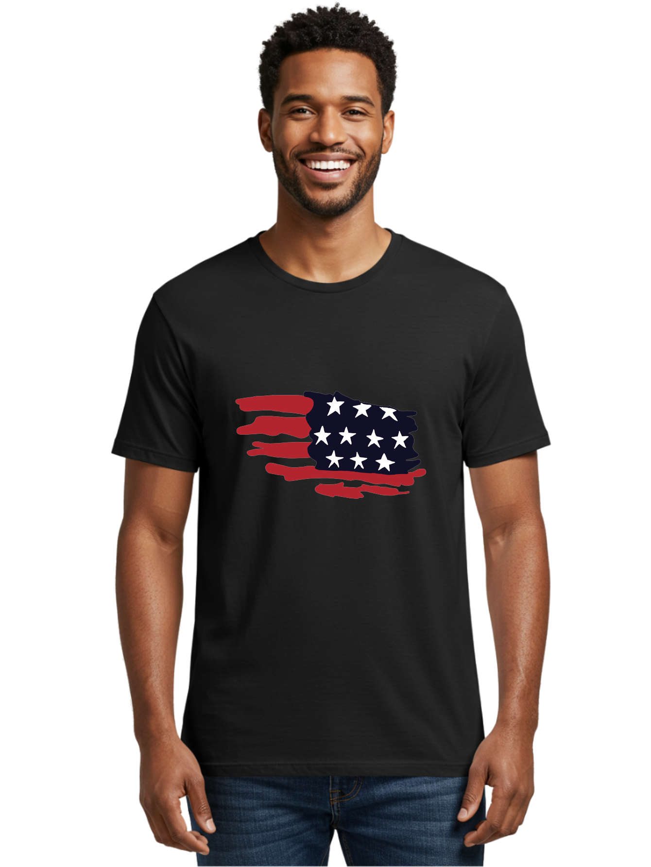 Stars-And-Stripes Men'S Graphic Tee, 100% Cotton, Comfortable Casual Summer Wear, Machine Washable, American Flag, Red And White Stripes, White Stars, Patriotic Symbol, Us National Flag, Freedom Representation, Abstract Design, -  Aaa126