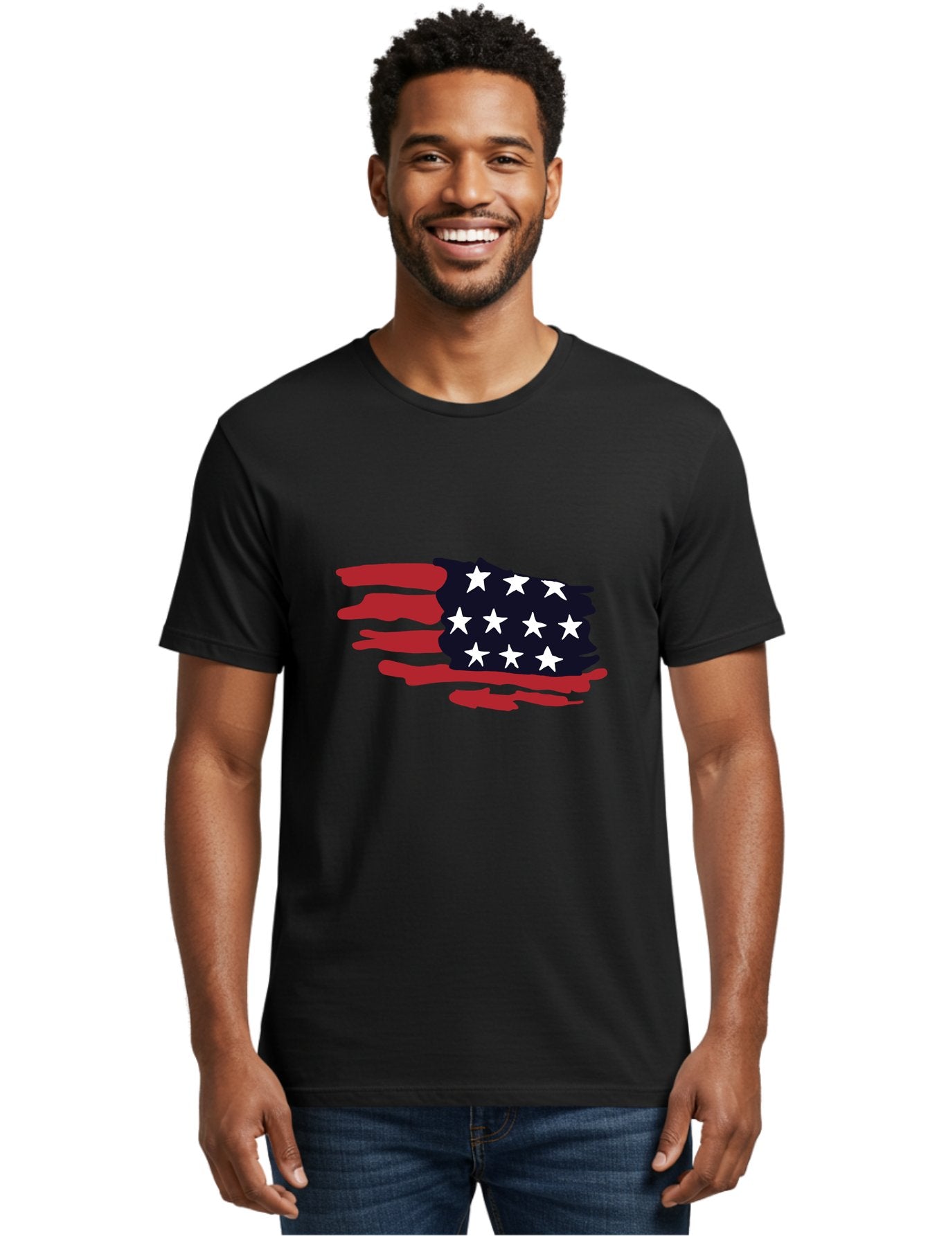 Stars-And-Stripes Men'S Graphic Tee, 100% Cotton, Comfortable Casual Summer Wear, Machine Washable, American Flag, Red And White Stripes, White Stars, Patriotic Symbol, Us National Flag, Freedom Representation, Abstract Design, -  Aaa126 30