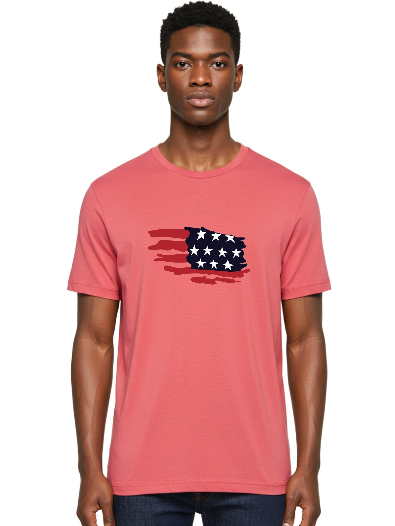 Stars-And-Stripes Men'S Graphic Tee, 100% Cotton, Comfortable Casual Summer Wear, Machine Washable, American Flag, Red And White Stripes, White Stars, Patriotic Symbol, Us National Flag, Freedom Representation, Abstract Design, -  Aaa126 24