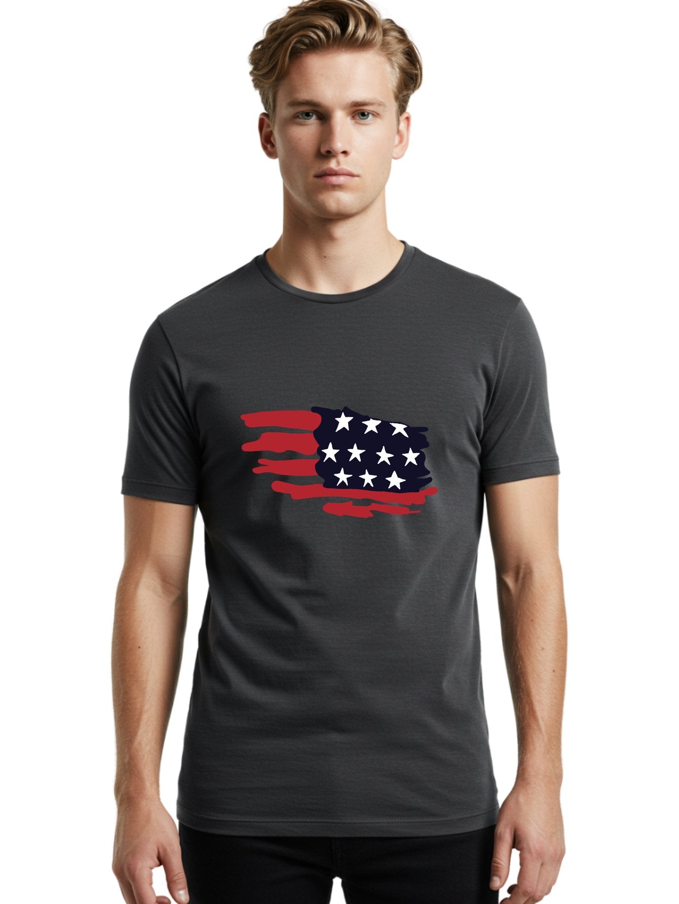 Stars-And-Stripes Men'S Graphic Tee, 100% Cotton, Comfortable Casual Summer Wear, Machine Washable, American Flag, Red And White Stripes, White Stars, Patriotic Symbol, Us National Flag, Freedom Representation, Abstract Design, -  Aaa126 8