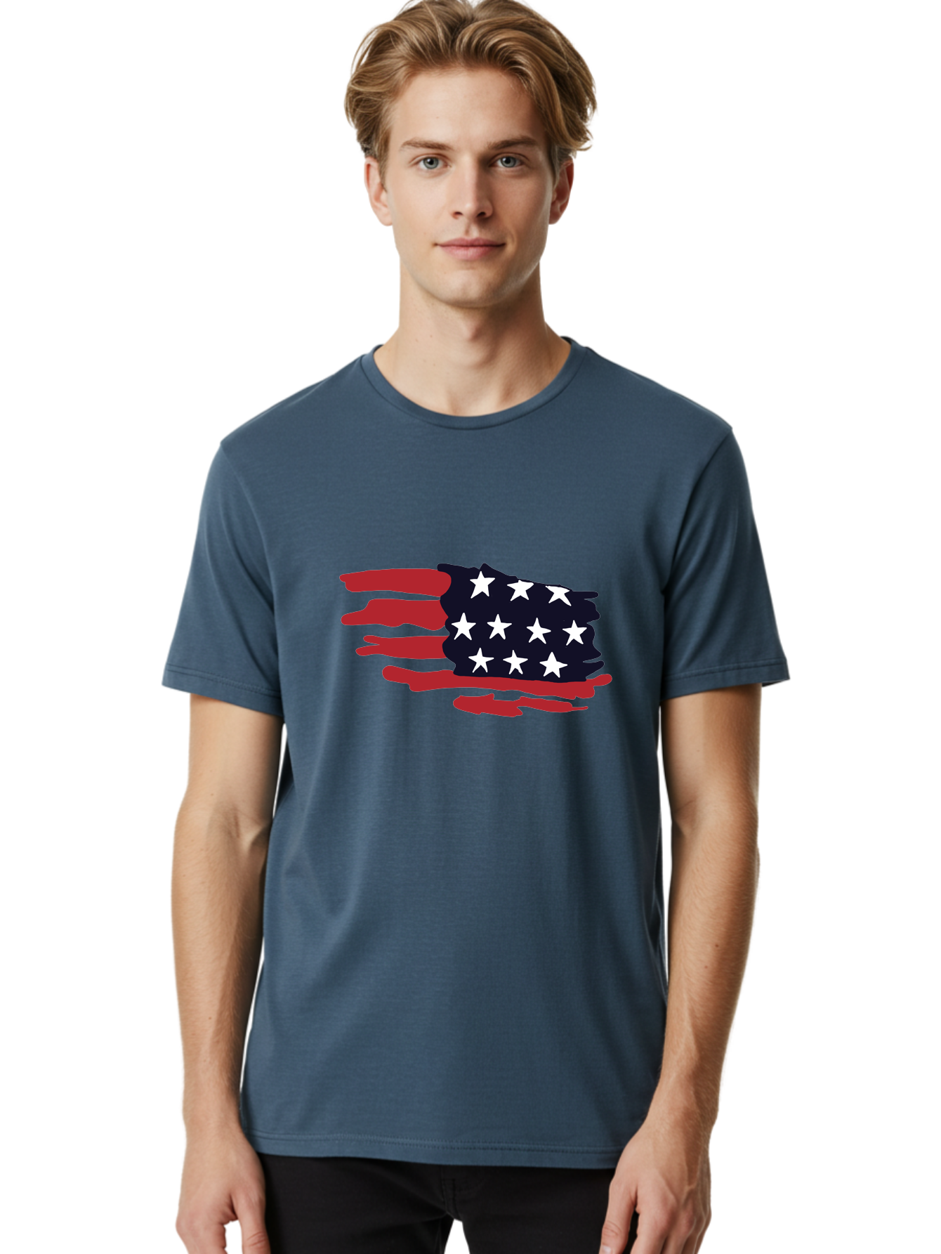 Stars-And-Stripes Men'S Graphic Tee, 100% Cotton, Comfortable Casual Summer Wear, Machine Washable, American Flag, Red And White Stripes, White Stars, Patriotic Symbol, Us National Flag, Freedom Representation, Abstract Design, -  Aaa126 24