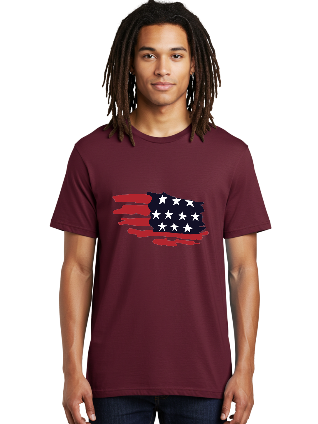 Stars-And-Stripes Men'S Graphic Tee, 100% Cotton, Comfortable Casual Summer Wear, Machine Washable, American Flag, Red And White Stripes, White Stars, Patriotic Symbol, Us National Flag, Freedom Representation, Abstract Design, -  Aaa126 4