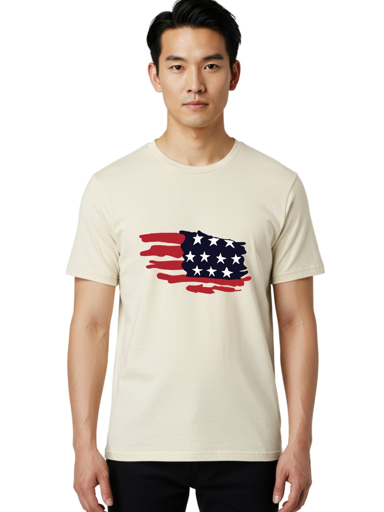 Stars-And-Stripes Men'S Graphic Tee, 100% Cotton, Comfortable Casual Summer Wear, Machine Washable, American Flag, Red And White Stripes, White Stars, Patriotic Symbol, Us National Flag, Freedom Representation, Abstract Design, -  Aaa126 14
