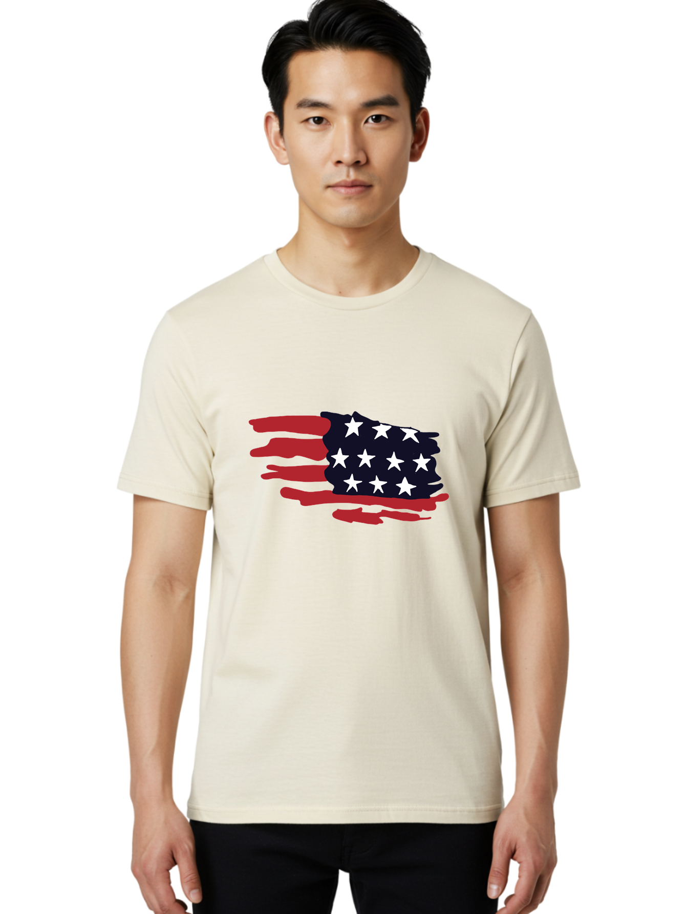 Stars-And-Stripes Men'S Graphic Tee, 100% Cotton, Comfortable Casual Summer Wear, Machine Washable, American Flag, Red And White Stripes, White Stars, Patriotic Symbol, Us National Flag, Freedom Representation, Abstract Design, -  Aaa126 26