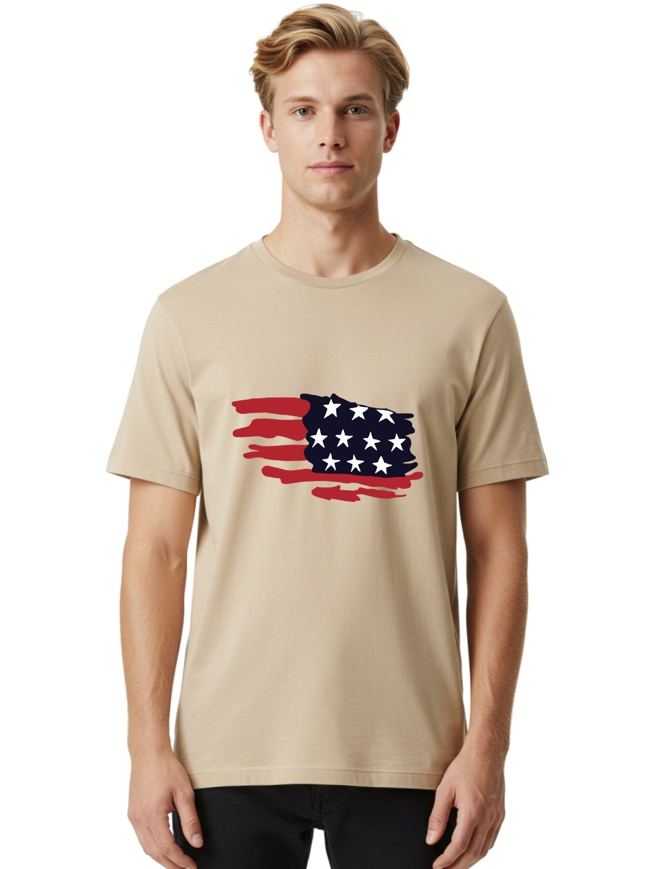 Stars-And-Stripes Men'S Graphic Tee, 100% Cotton, Comfortable Casual Summer Wear, Machine Washable, American Flag, Red And White Stripes, White Stars, Patriotic Symbol, Us National Flag, Freedom Representation, Abstract Design, -  Aaa126 16