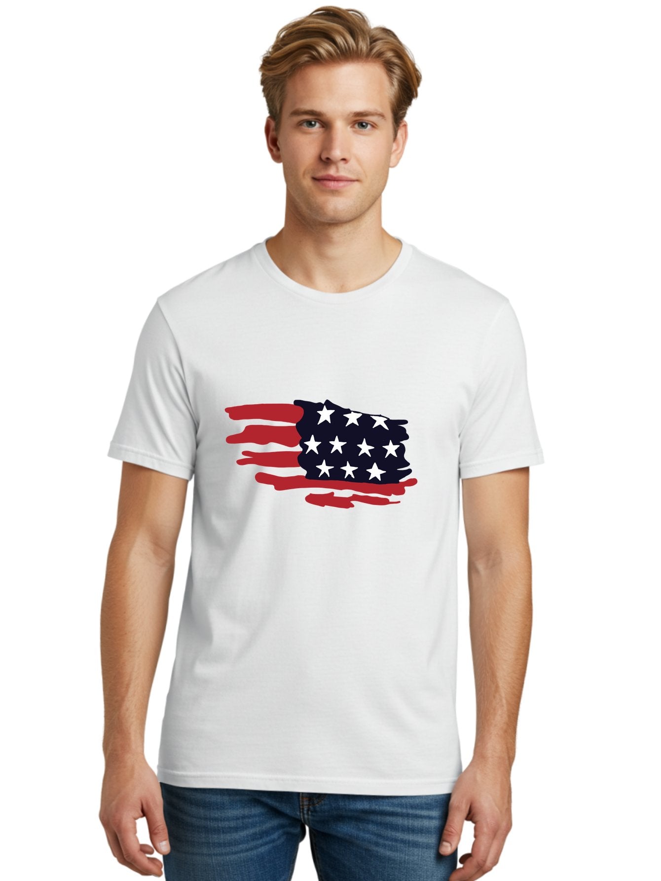 Stars-And-Stripes Men'S Graphic Tee, 100% Cotton, Comfortable Casual Summer Wear, Machine Washable, American Flag, Red And White Stripes, White Stars, Patriotic Symbol, Us National Flag, Freedom Representation, Abstract Design, -  Aaa126 6