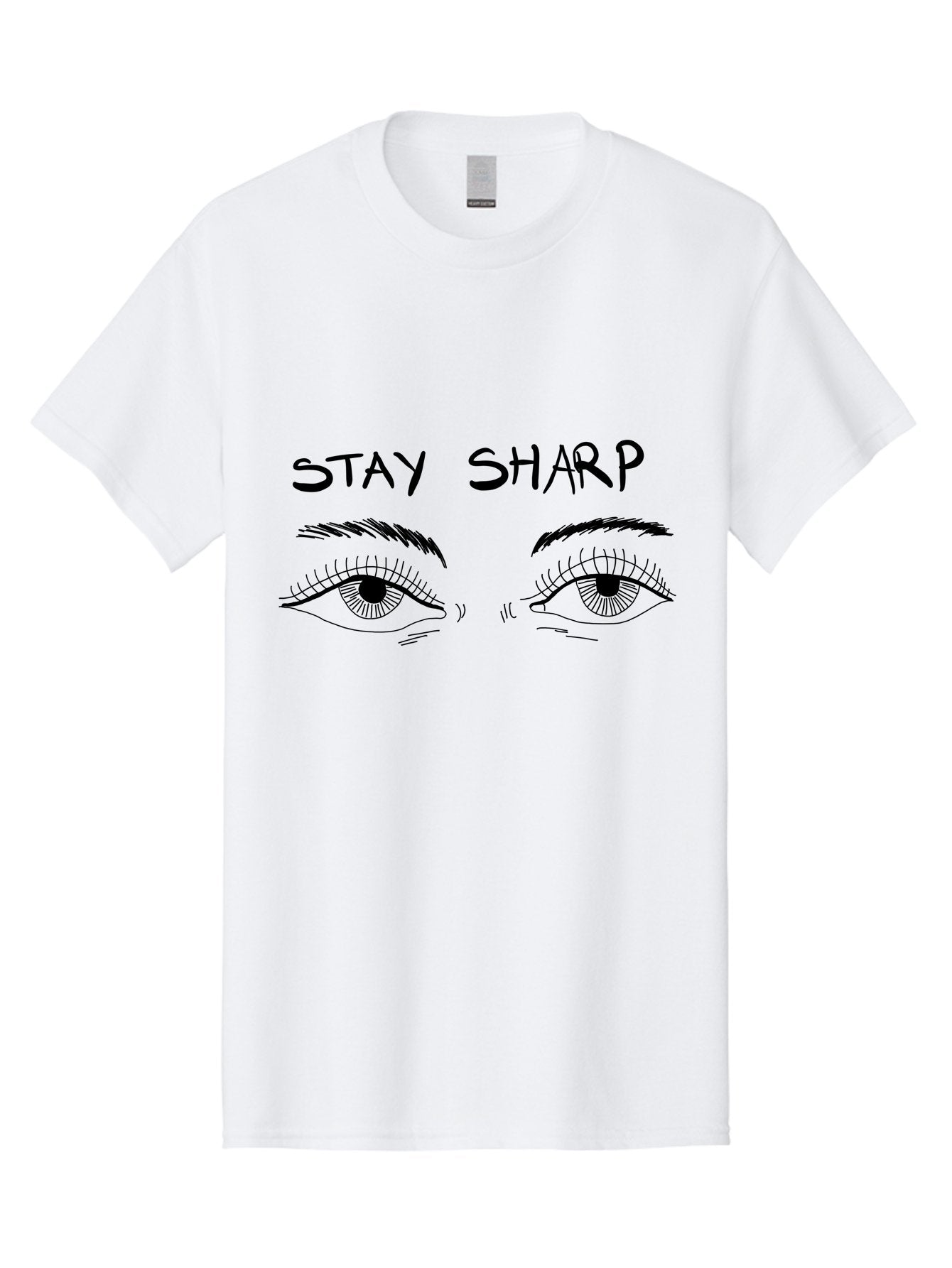 Stay-Sharp Men'S Graphic Tee, 100% Cotton, Comfortable Casual Summer Wear, Machine Washable, Stay Sharp, Motivation, Focus, Eye Illustration, Eyebrow, Detailed Drawing, Black And White, Inspirational Quote, Motivational Art, Mindfulness -  Aaa127 23
