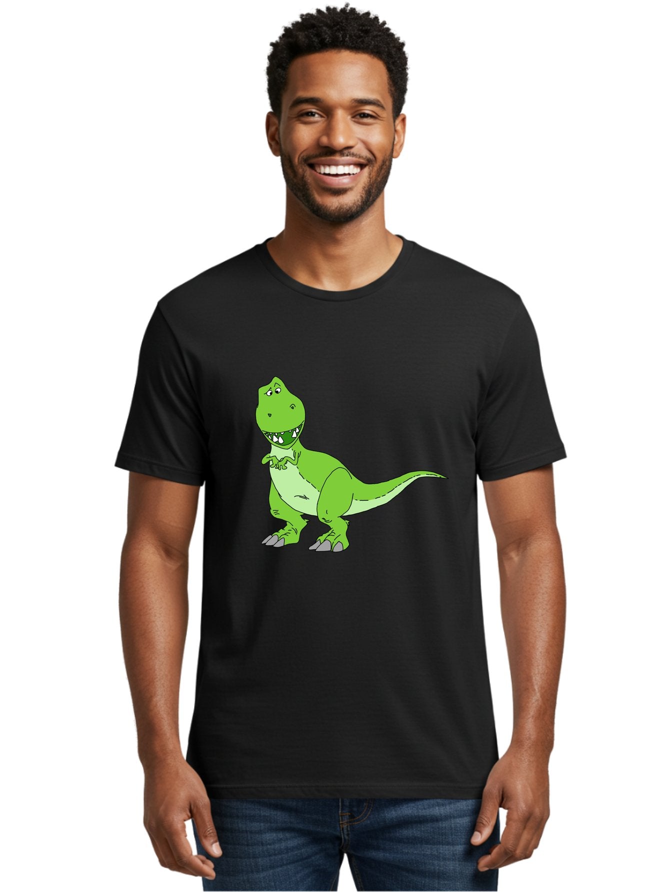 T-Rex Men'S Graphic Tee, 100% Cotton, Comfortable Casual Summer Wear, Machine Washable, Cartoon T-Rex, Green Dinosaur, Prehistoric Creature, Toothy Grin, Playful Expression, Dinosaur Illustration, Children'S Character, Fun And Friendly, -  Aaa128 4