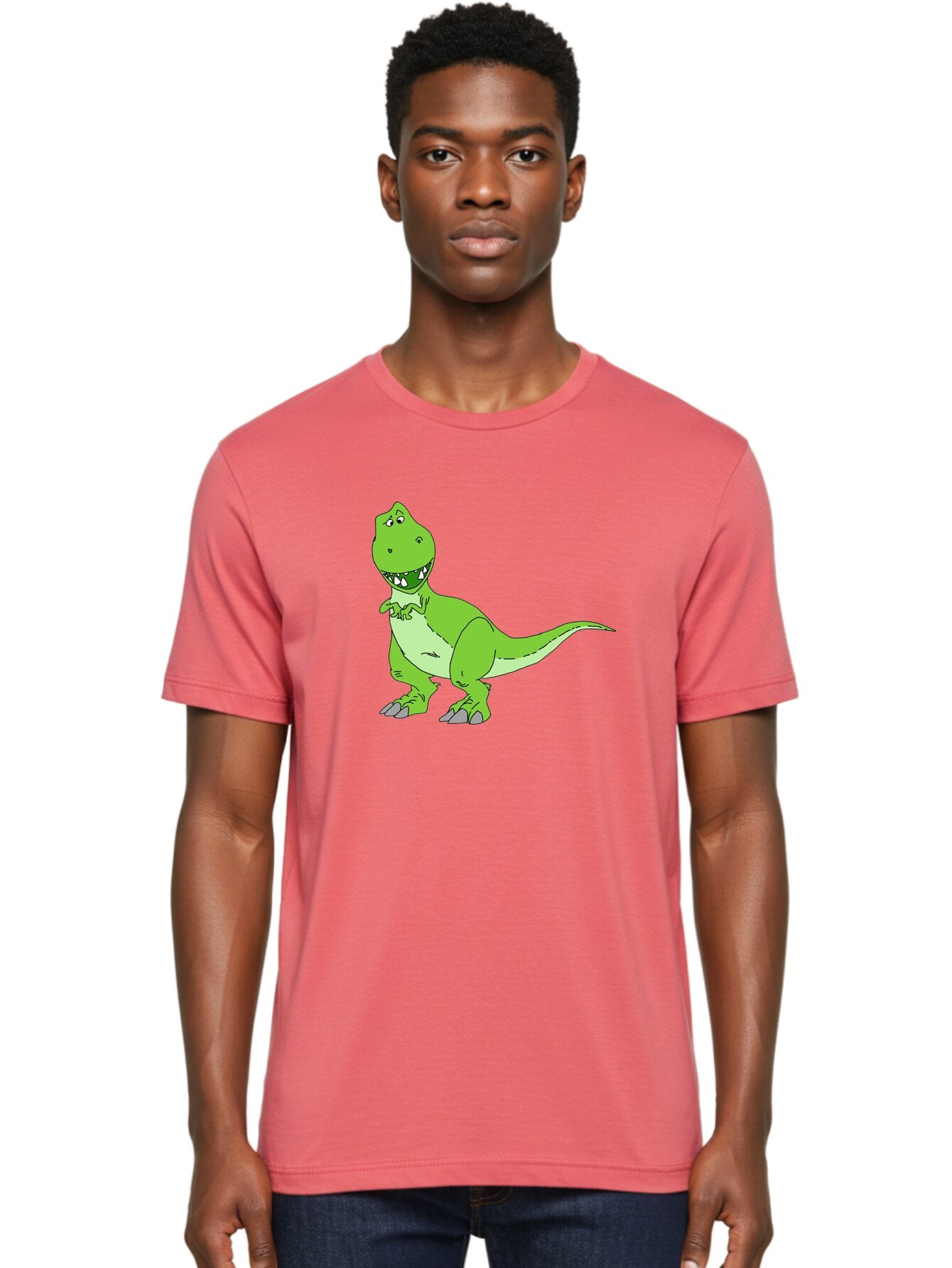 T-Rex Men'S Graphic Tee, 100% Cotton, Comfortable Casual Summer Wear, Machine Washable, Cartoon T-Rex, Green Dinosaur, Prehistoric Creature, Toothy Grin, Playful Expression, Dinosaur Illustration, Children'S Character, Fun And Friendly, -  Aaa128 16