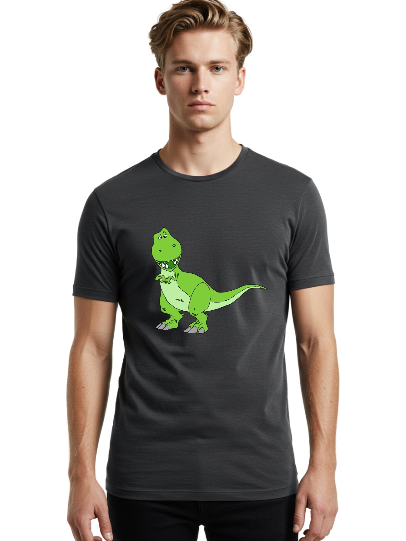 T-Rex Men'S Graphic Tee, 100% Cotton, Comfortable Casual Summer Wear, Machine Washable, Cartoon T-Rex, Green Dinosaur, Prehistoric Creature, Toothy Grin, Playful Expression, Dinosaur Illustration, Children'S Character, Fun And Friendly, -  Aaa128 18