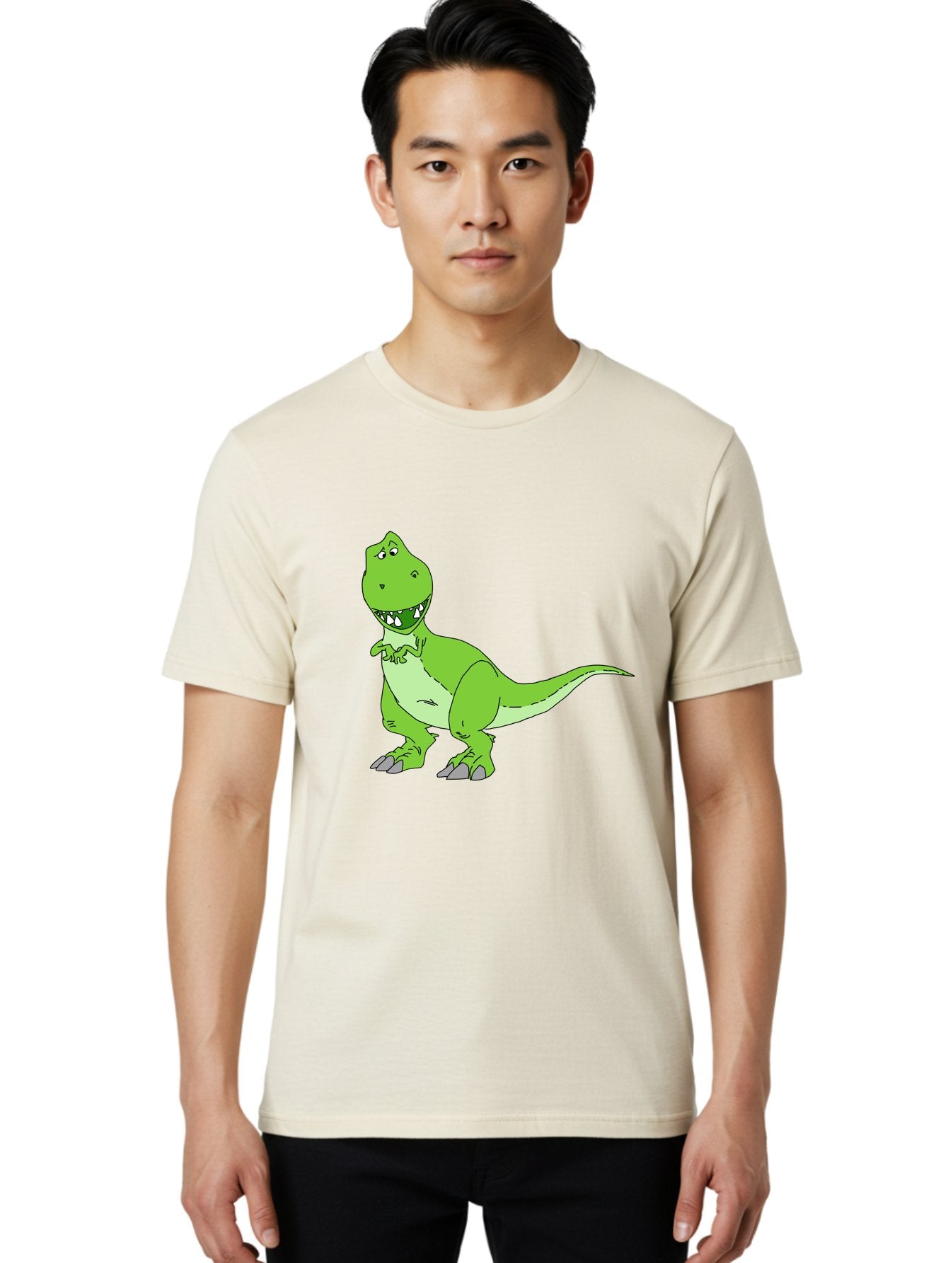 T-Rex Men'S Graphic Tee, 100% Cotton, Comfortable Casual Summer Wear, Machine Washable, Cartoon T-Rex, Green Dinosaur, Prehistoric Creature, Toothy Grin, Playful Expression, Dinosaur Illustration, Children'S Character, Fun And Friendly, -  Aaa128 22