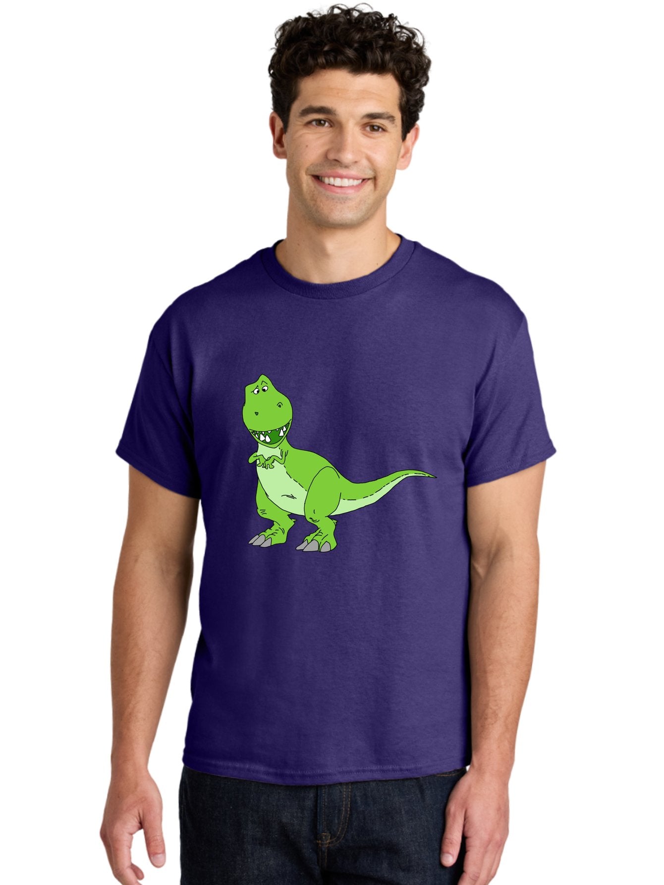 T-Rex Men'S Graphic Tee, 100% Cotton, Comfortable Casual Summer Wear, Machine Washable, Cartoon T-Rex, Green Dinosaur, Prehistoric Creature, Toothy Grin, Playful Expression, Dinosaur Illustration, Children'S Character, Fun And Friendly, -  Aaa128 26