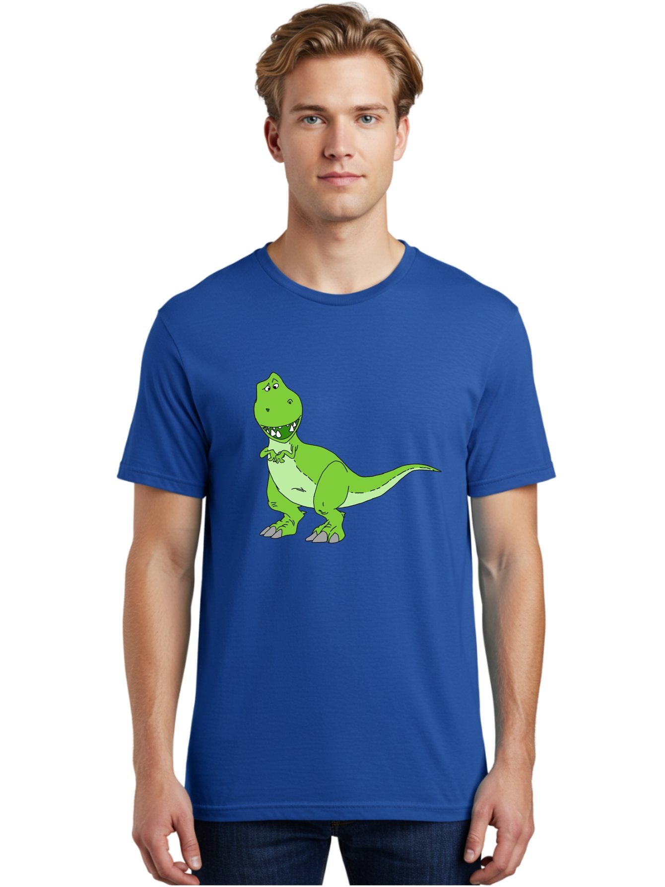 T-Rex Men'S Graphic Tee, 100% Cotton, Comfortable Casual Summer Wear, Machine Washable, Cartoon T-Rex, Green Dinosaur, Prehistoric Creature, Toothy Grin, Playful Expression, Dinosaur Illustration, Children'S Character, Fun And Friendly, -  Aaa128 10