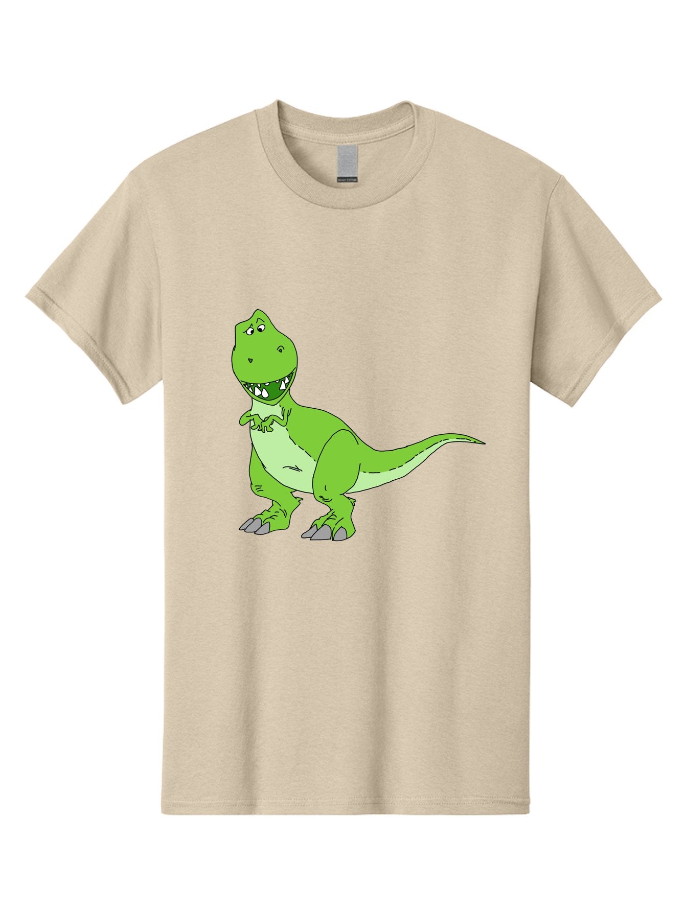 T-Rex Men'S Graphic Tee, 100% Cotton, Comfortable Casual Summer Wear, Machine Washable, Cartoon T-Rex, Green Dinosaur, Prehistoric Creature, Toothy Grin, Playful Expression, Dinosaur Illustration, Children'S Character, Fun And Friendly, -  Aaa128