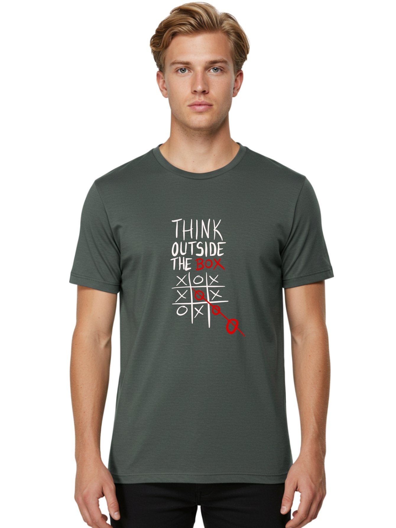 Think-Outside-The-Box Men'S Graphic Tee, 100% Cotton, Comfortable Casual Summer Wear, Machine Washable, Think Outside The Box, Creative Thinking, Tic Tac Toe Game, Innovative Ideas, Problem-Solving, Strategic Thinking, Outside The Box, -  Aaa129 8