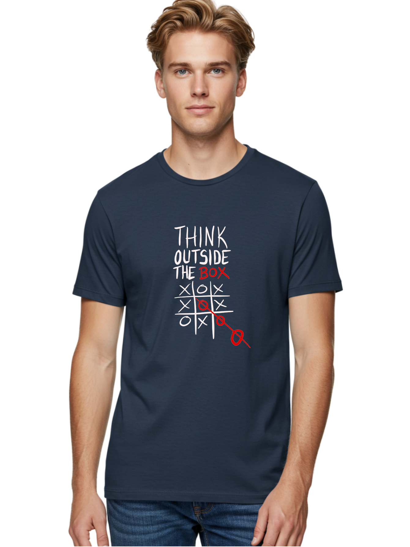 Think-Outside-The-Box Men'S Graphic Tee, 100% Cotton, Comfortable Casual Summer Wear, Machine Washable, Think Outside The Box, Creative Thinking, Tic Tac Toe Game, Innovative Ideas, Problem-Solving, Strategic Thinking, Outside The Box, -  Aaa129