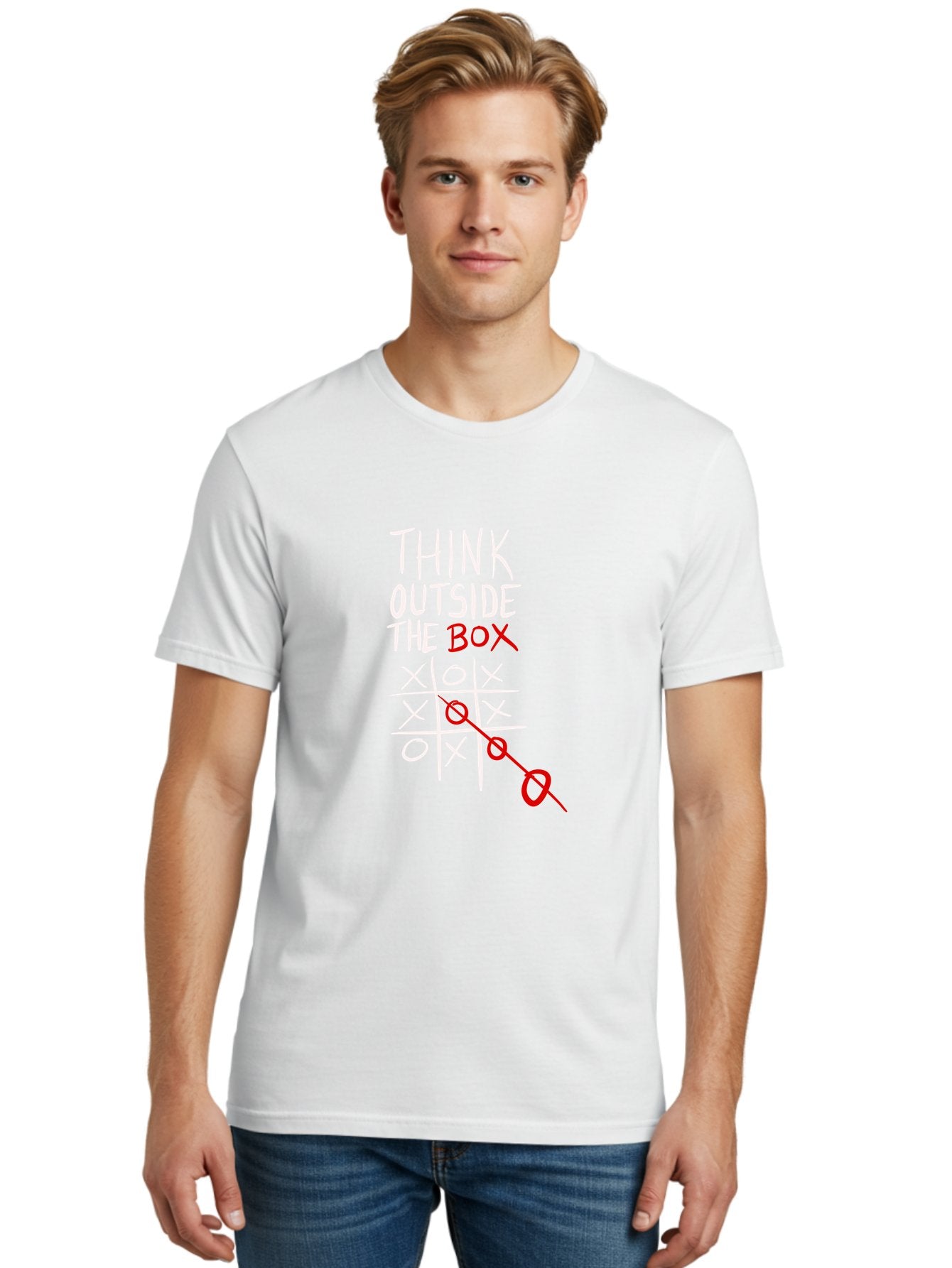 Think-Outside-The-Box Men'S Graphic Tee, 100% Cotton, Comfortable Casual Summer Wear, Machine Washable, Think Outside The Box, Creative Thinking, Tic Tac Toe Game, Innovative Ideas, Problem-Solving, Strategic Thinking, Outside The Box, -  Aaa129 16