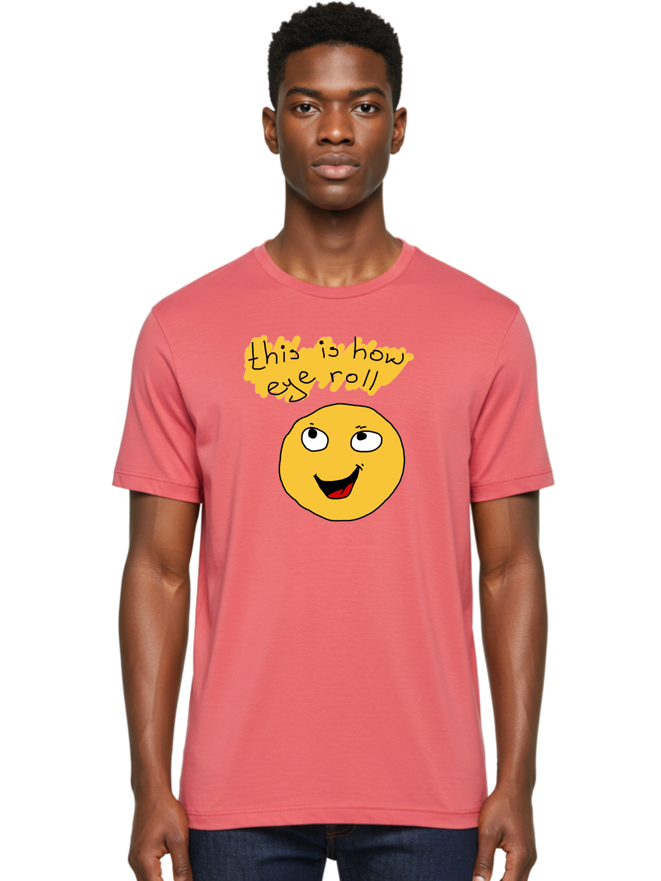 This-Is-How-Eye-Roll Men'S Graphic Tee, 100% Cotton, Comfortable Casual Summer Wear, Machine Washable, Funny Emoticon, Eye Roll Meme, Cartoon Character, Humorous Expression, Playful Humor, Sarcastic Face, Smiling Emoji, Laugh Out Loud -  Aaa131