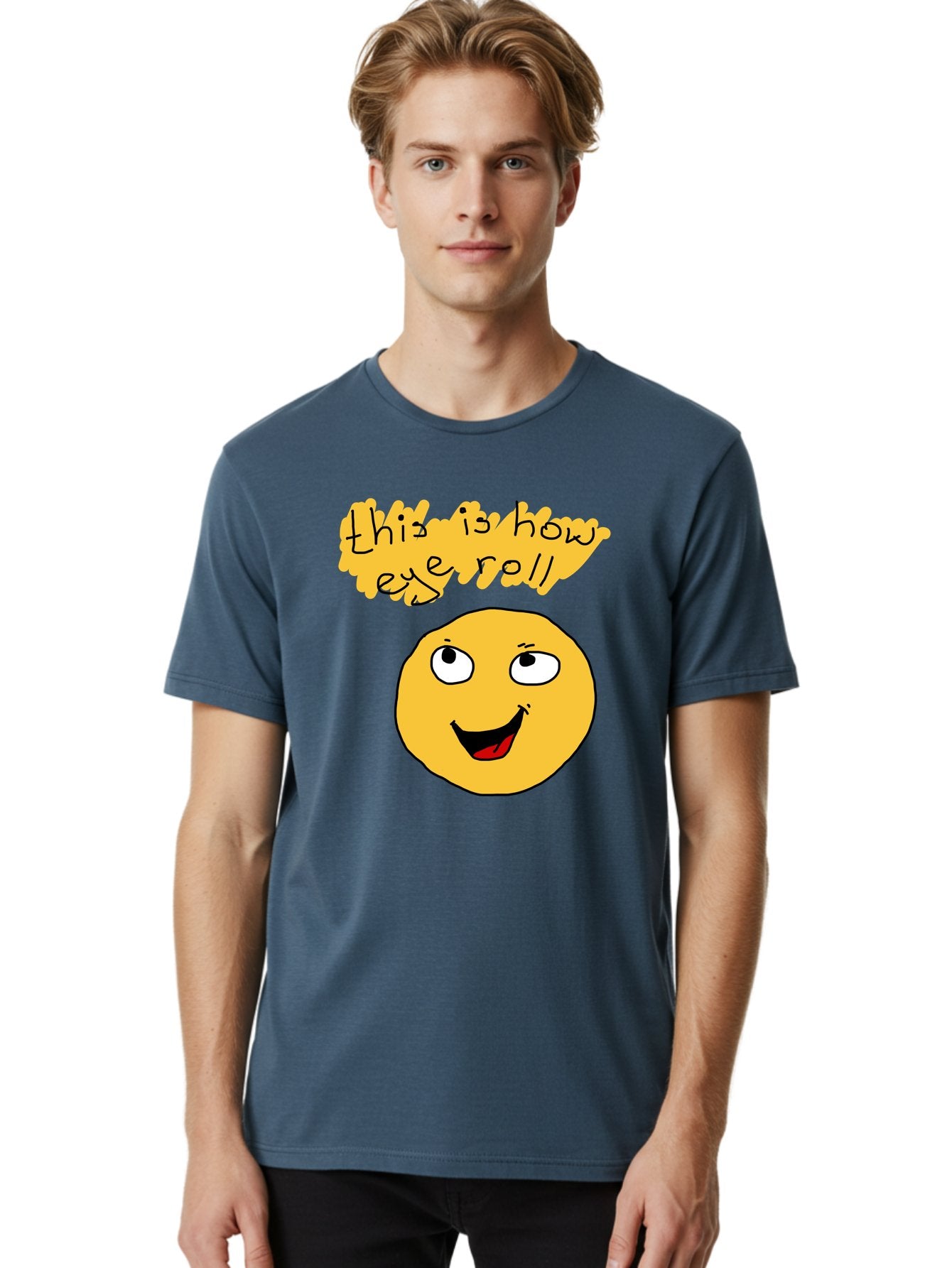 This-Is-How-Eye-Roll Men'S Graphic Tee, 100% Cotton, Comfortable Casual Summer Wear, Machine Washable, Funny Emoticon, Eye Roll Meme, Cartoon Character, Humorous Expression, Playful Humor, Sarcastic Face, Smiling Emoji, Laugh Out Loud -  Aaa131 24