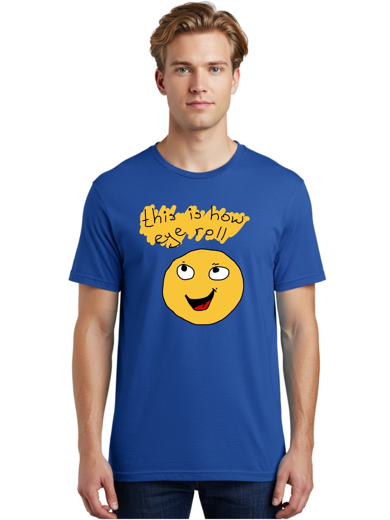 This-Is-How-Eye-Roll Men'S Graphic Tee, 100% Cotton, Comfortable Casual Summer Wear, Machine Washable, Funny Emoticon, Eye Roll Meme, Cartoon Character, Humorous Expression, Playful Humor, Sarcastic Face, Smiling Emoji, Laugh Out Loud -  Aaa131 22