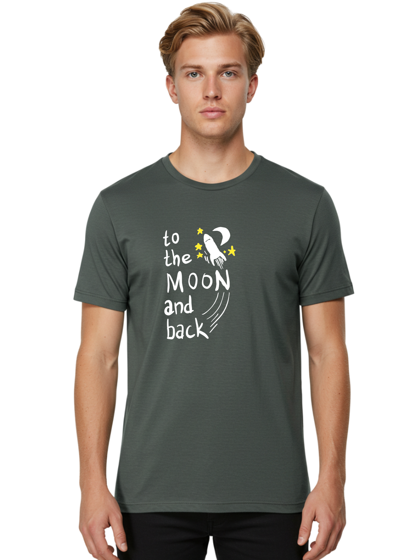 To-The-Moon-And-Back Men'S Graphic Tee, 100% Cotton, Comfortable Casual Summer Wear, Machine Washable, Space Travel, Rocket Ship, Moon Adventure, Love Phrase, Starry Night, Celestial Journey, Quirky Typography, Whimsical Illustration -  Aaa134 18