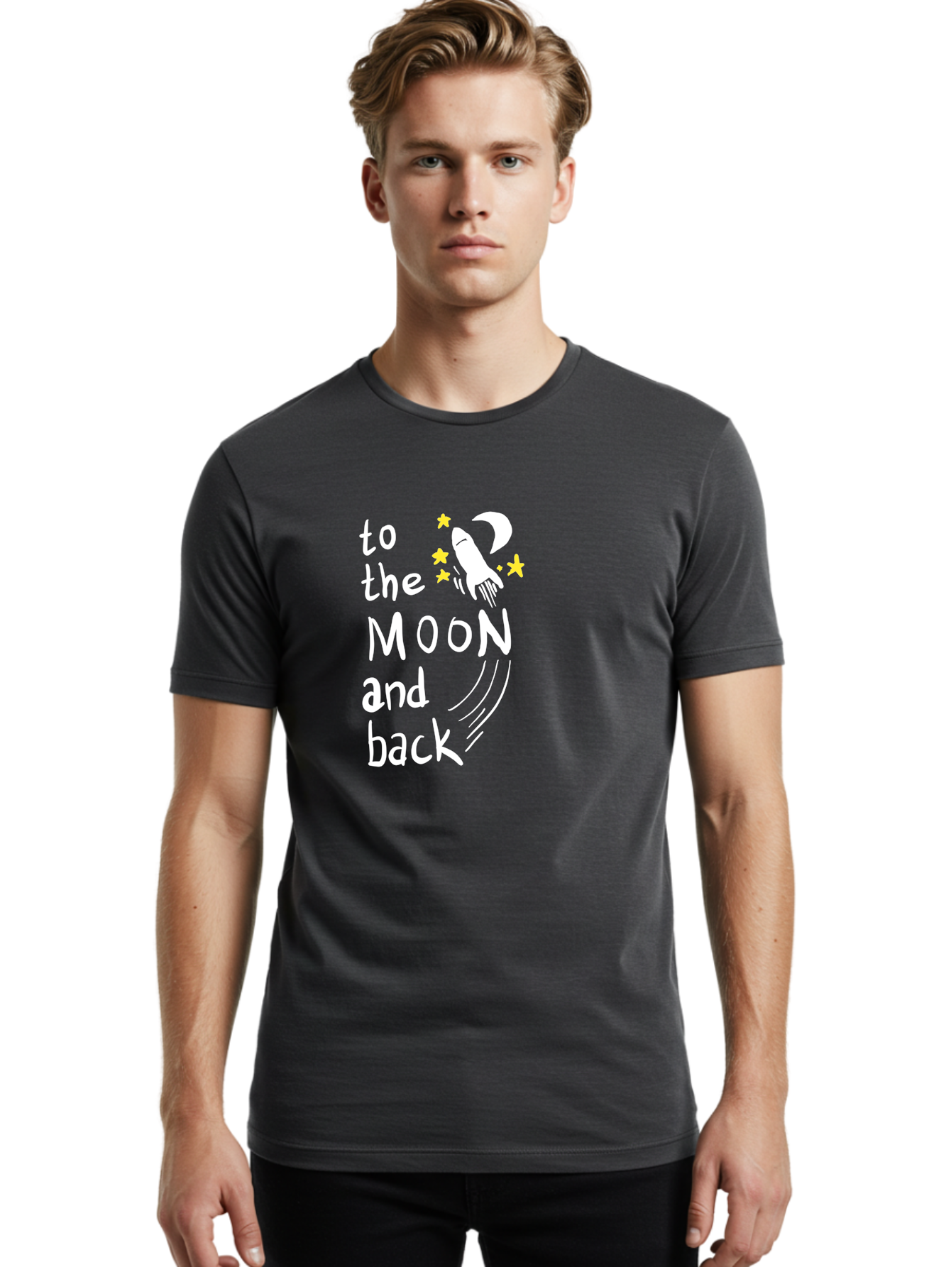 To-The-Moon-And-Back Men'S Graphic Tee, 100% Cotton, Comfortable Casual Summer Wear, Machine Washable, Space Travel, Rocket Ship, Moon Adventure, Love Phrase, Starry Night, Celestial Journey, Quirky Typography, Whimsical Illustration -  Aaa134 14