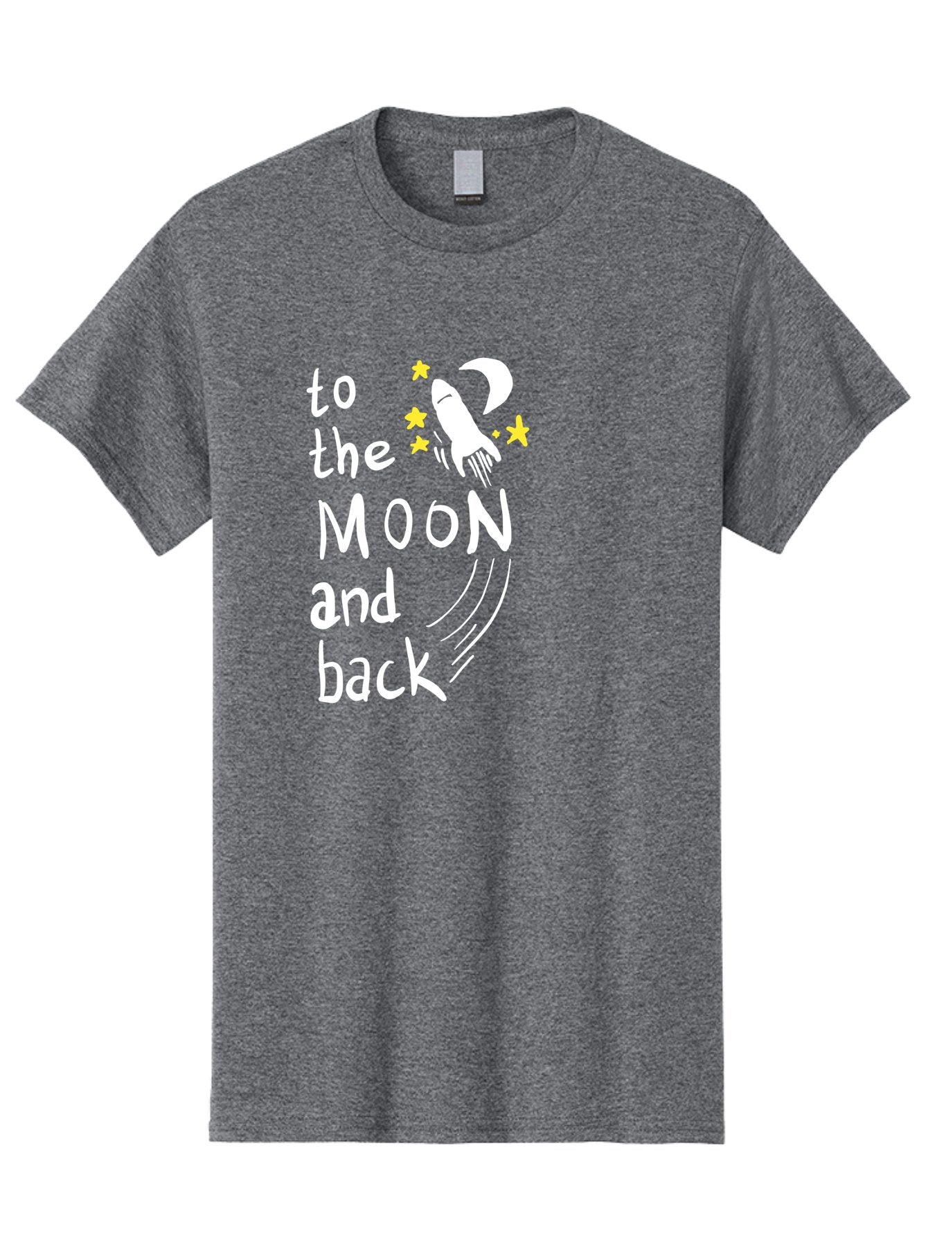 To-The-Moon-And-Back Men'S Graphic Tee, 100% Cotton, Comfortable Casual Summer Wear, Machine Washable, Space Travel, Rocket Ship, Moon Adventure, Love Phrase, Starry Night, Celestial Journey, Quirky Typography, Whimsical Illustration -  Aaa134 5