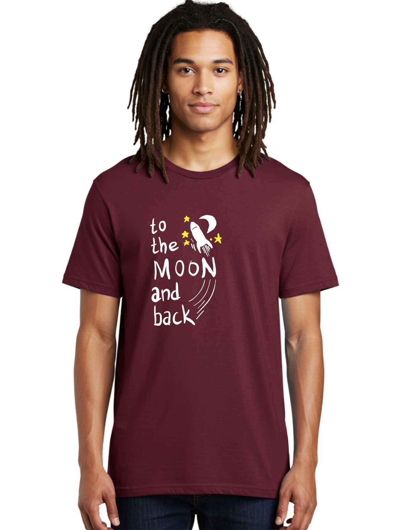 To-The-Moon-And-Back Men'S Graphic Tee, 100% Cotton, Comfortable Casual Summer Wear, Machine Washable, Space Travel, Rocket Ship, Moon Adventure, Love Phrase, Starry Night, Celestial Journey, Quirky Typography, Whimsical Illustration -  Aaa134 8