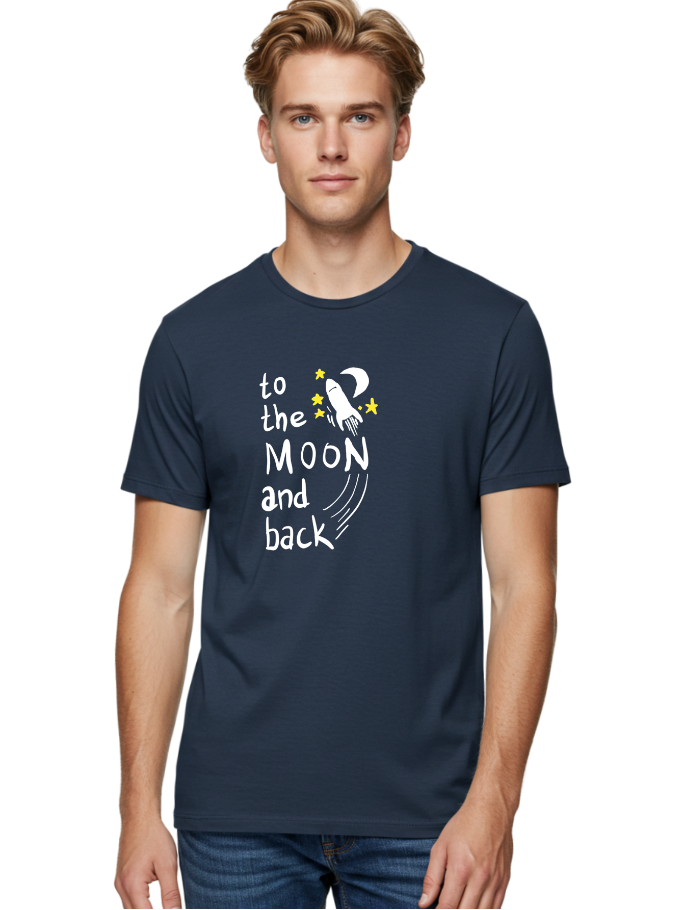 To-The-Moon-And-Back Men'S Graphic Tee, 100% Cotton, Comfortable Casual Summer Wear, Machine Washable, Space Travel, Rocket Ship, Moon Adventure, Love Phrase, Starry Night, Celestial Journey, Quirky Typography, Whimsical Illustration -  Aaa134 20