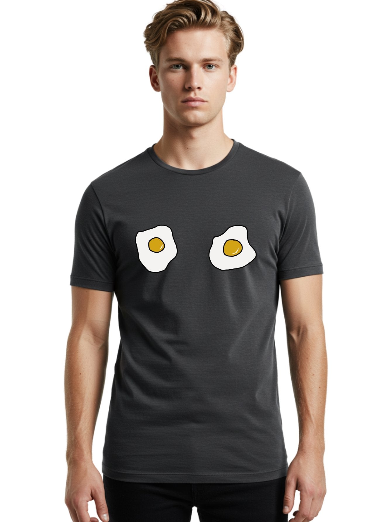 Two-Fried-Eggs Men'S Graphic Tee, 100% Cotton, Comfortable Casual Summer Wear, Machine Washable, Fried Eggs, Egg Yolks, Breakfast Food, Cartoon Eggs, Simple Illustration, Food Graphics, Egg Illustration -  Aaa137 12