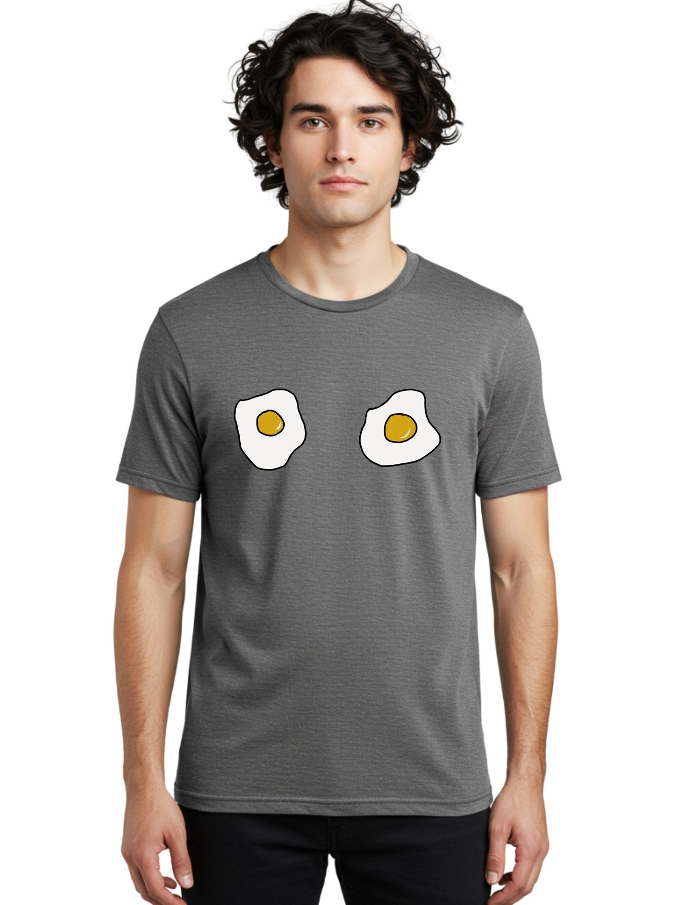 Two-Fried-Eggs Men'S Graphic Tee, 100% Cotton, Comfortable Casual Summer Wear, Machine Washable, Fried Eggs, Egg Yolks, Breakfast Food, Cartoon Eggs, Simple Illustration, Food Graphics, Egg Illustration -  Aaa137 26